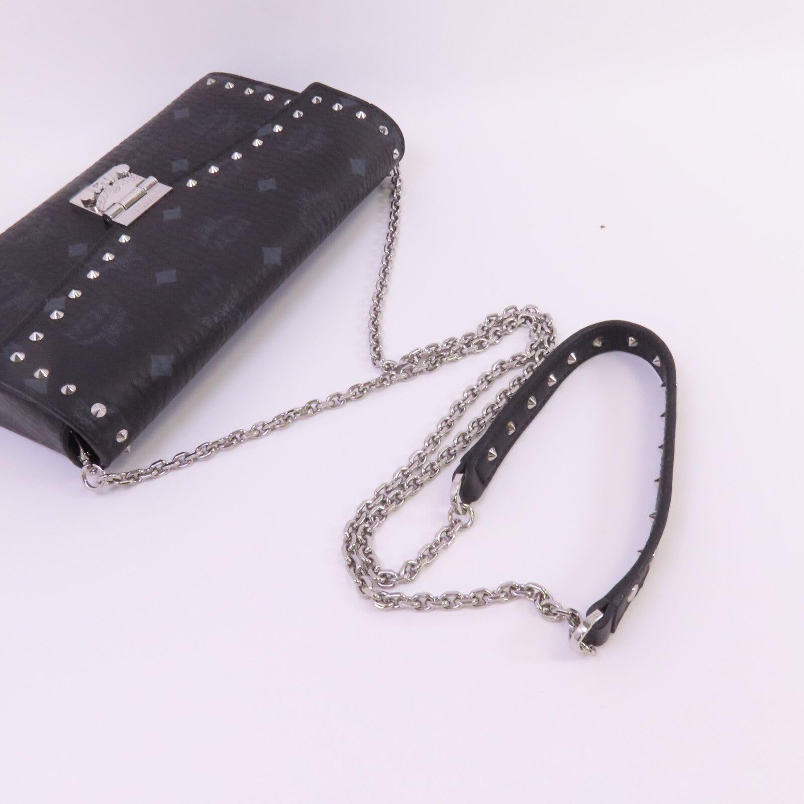 MCM 塗層帆布Visetos Tracy Crossbody銀扣鏈帶肩背袋