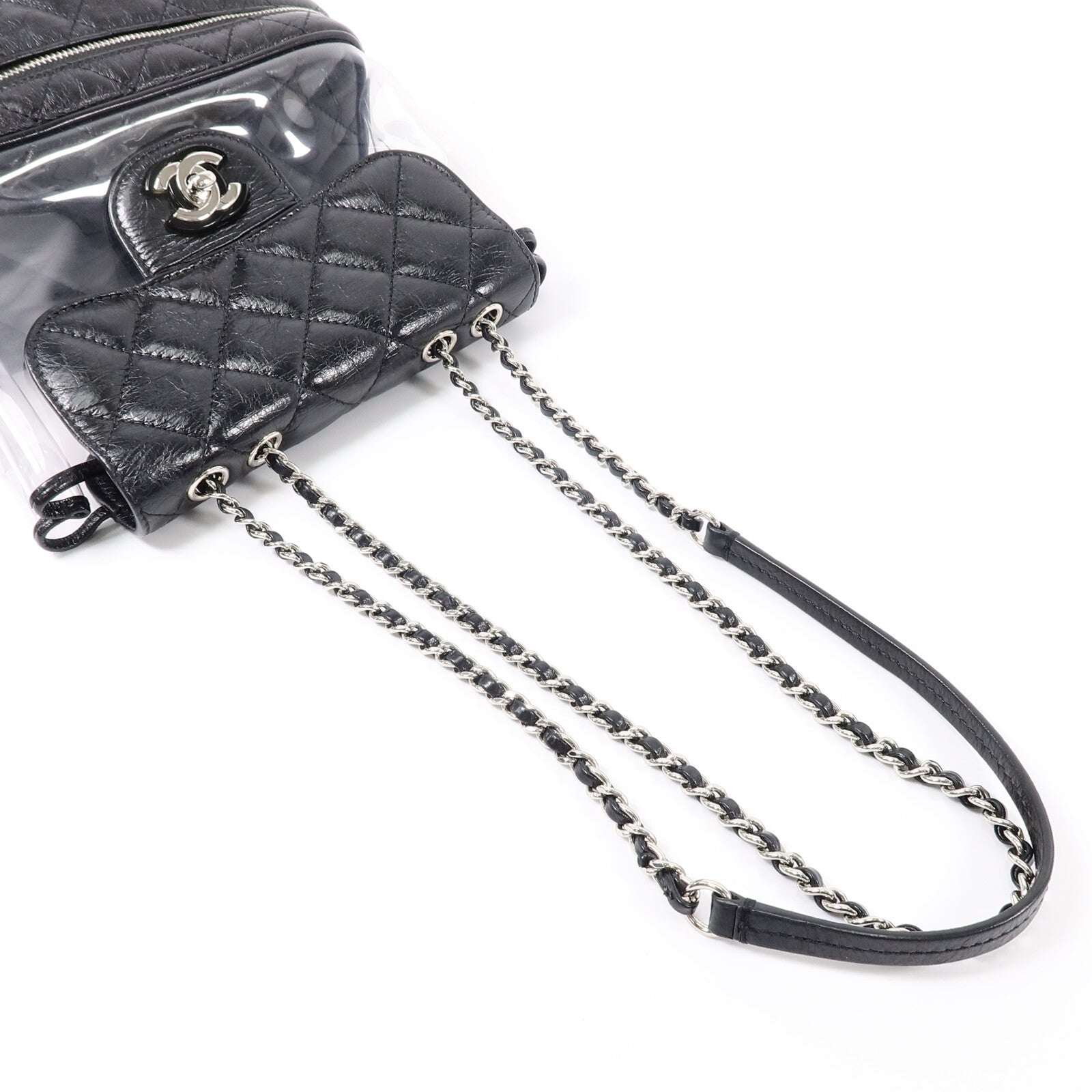 CHANEL PVC/牛皮皮革Matelasse Backpack鏈帶肩背袋