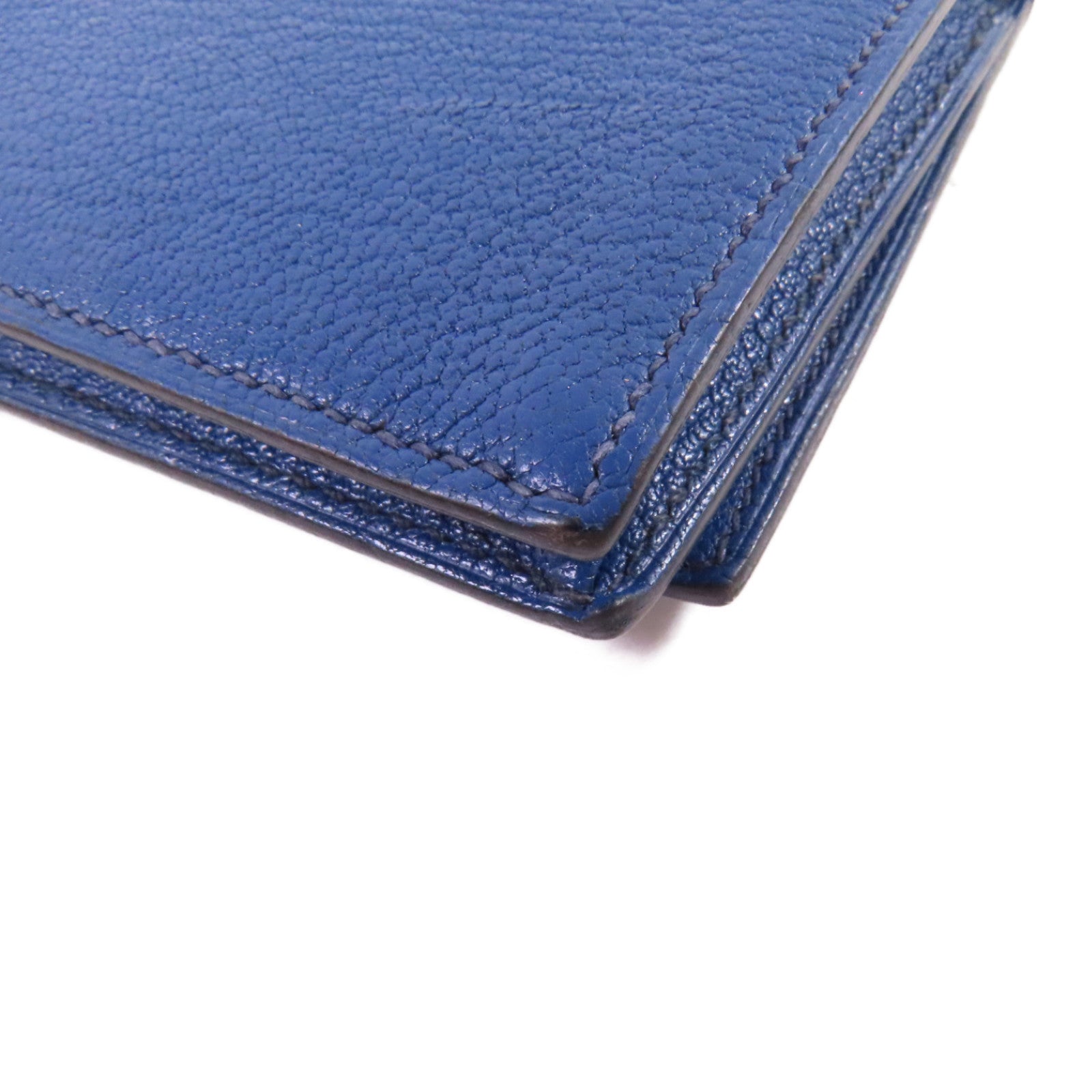 HERMES Chevre皮革Bearn Long Wallet銀扣長錢包73 Bleu Saphir/寶石藍色
