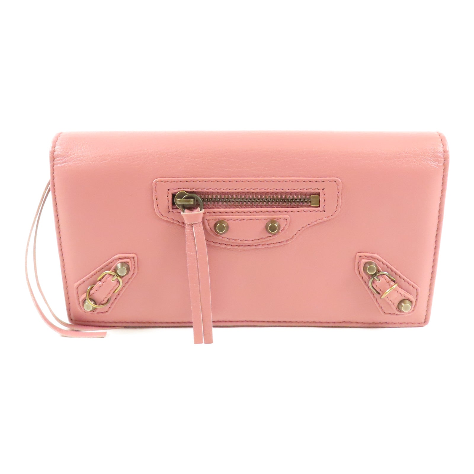 BALENCIAGA GHW Long Wallet Bi-fold Wallet 299494 Calfskin Leather Pink