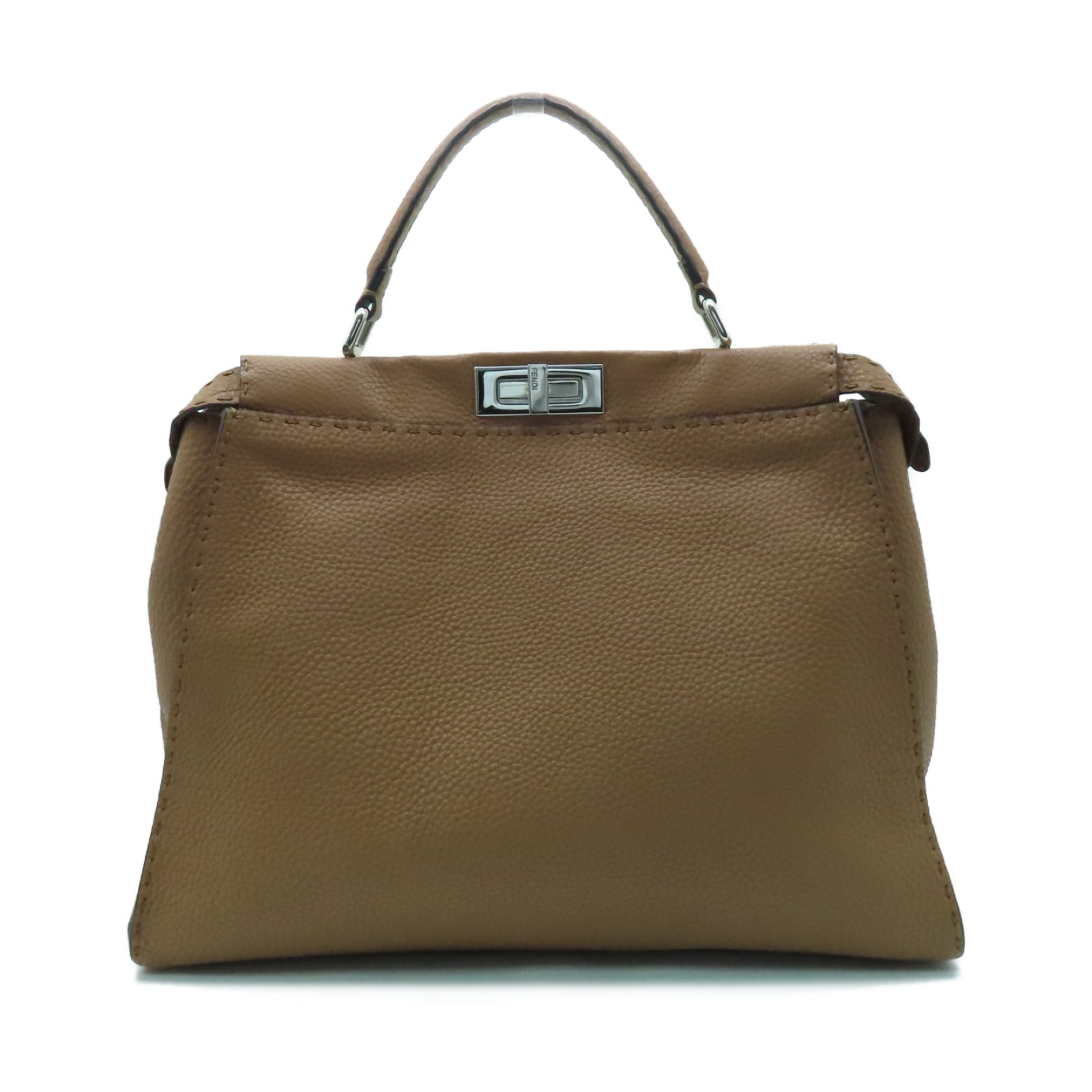 FENDI 【均一特價】牛皮皮革Peekaboo銀扣手挽肩背兩用袋啡色