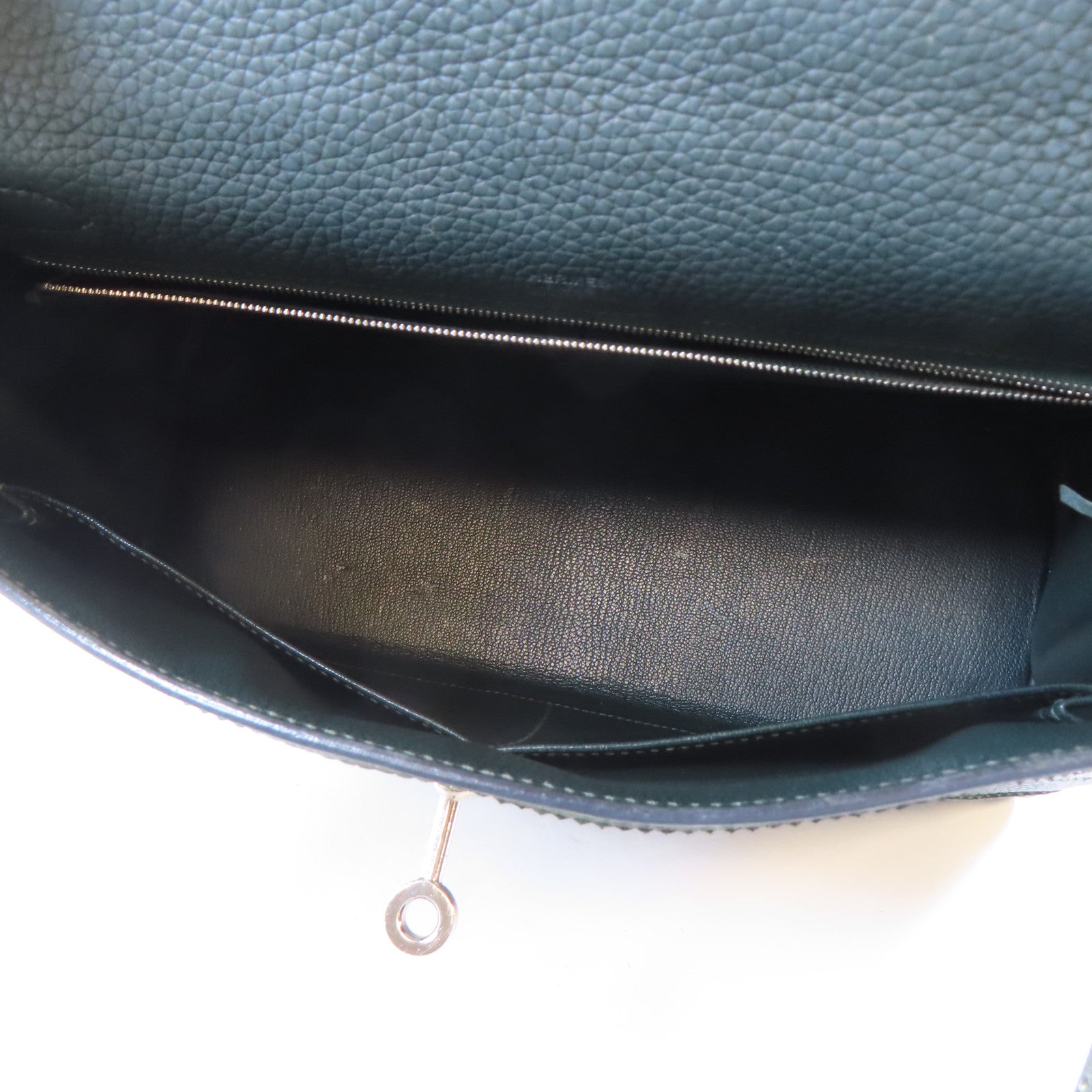 HERMES Swift皮革Kelly Ghillies 32銀扣手挽肩背兩用袋綠色