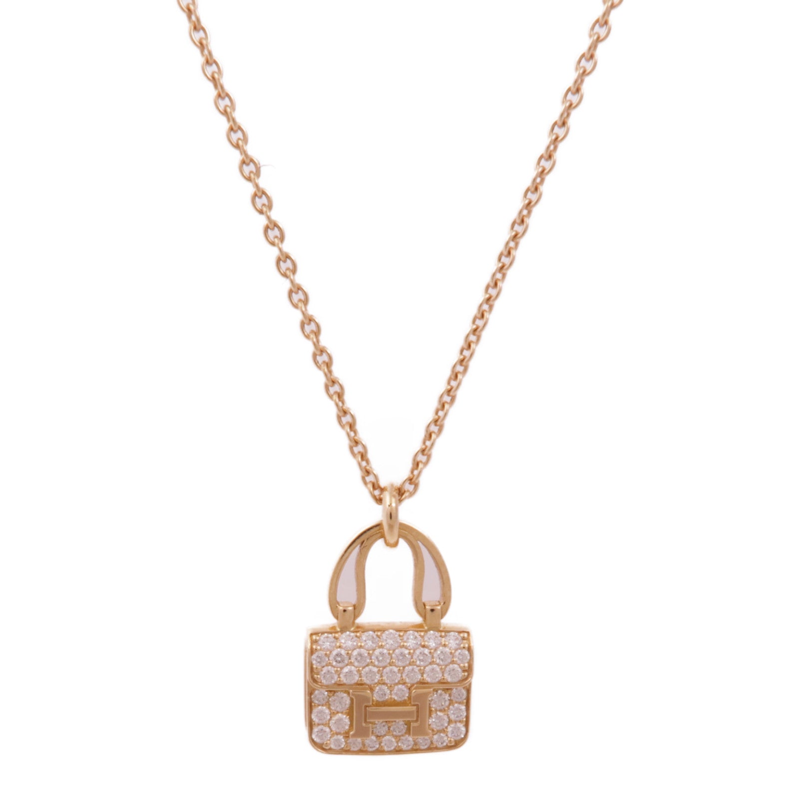 HERMES K18玫瑰金Constance Necklace鑽石項鍊