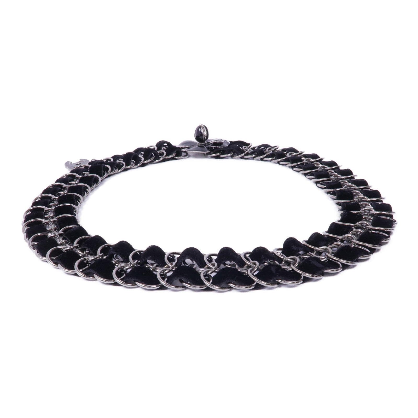 CHANEL 天鵝絨/金屬Belt銀扣皮帶