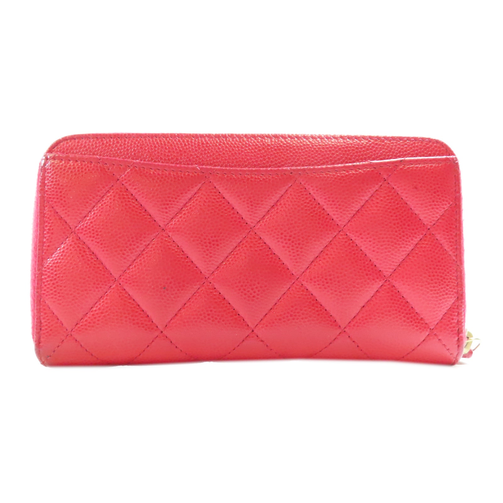 CHANEL 牛皮皮革Zipper Wallet金扣錢包粉紅色