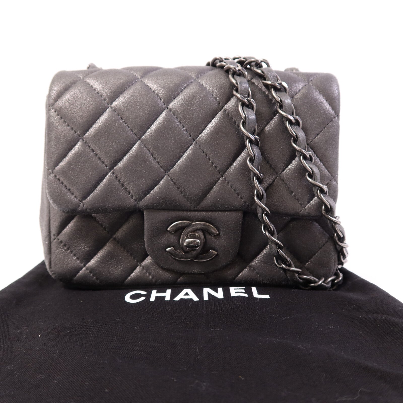 CHANEL 牛皮皮革Mini Classic 17銀扣鏈帶肩背袋