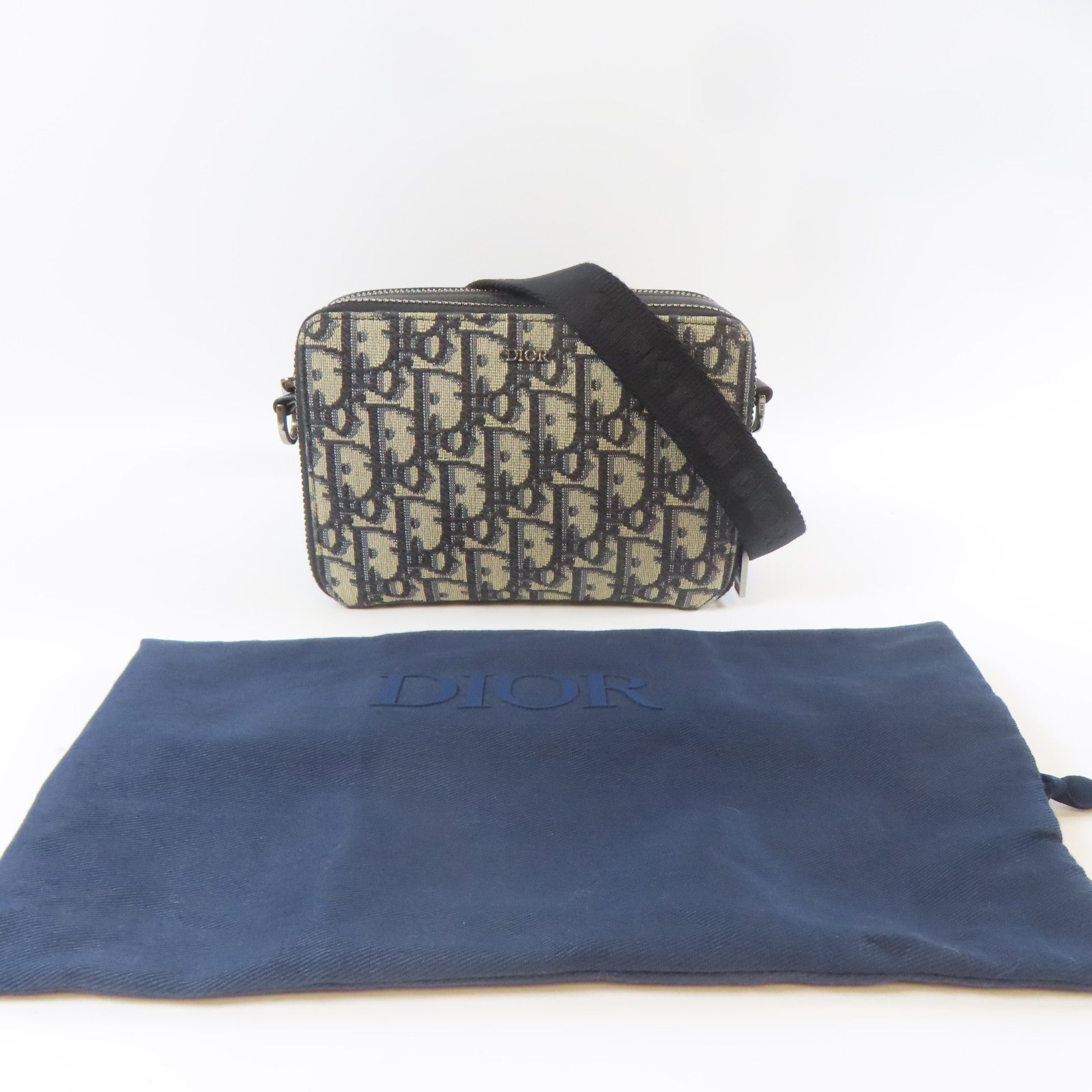 Dior 【激減優惠】帆布Pouch with Strap銀扣肩背袋藍色/米色