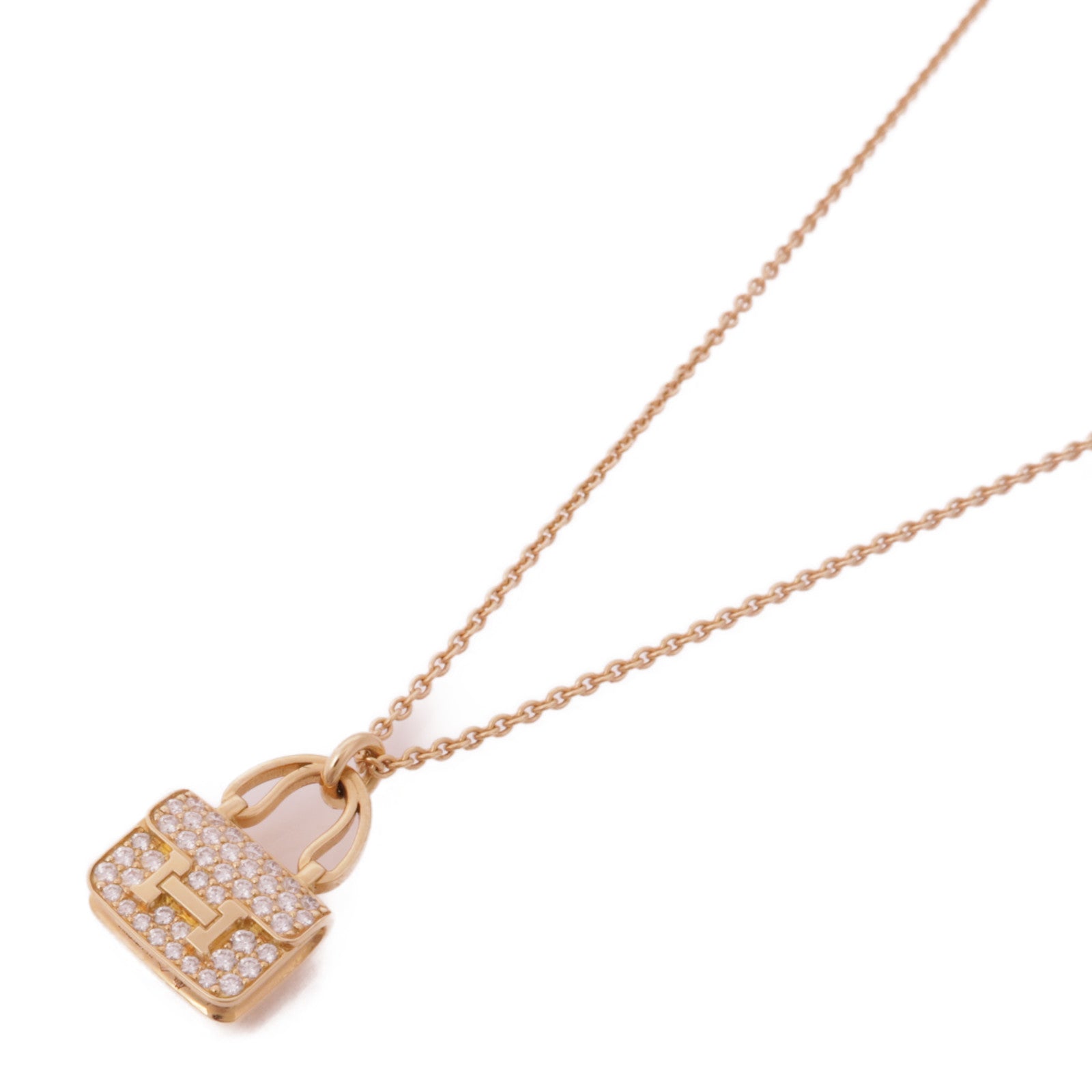 HERMES K18玫瑰金Constance Necklace鑽石項鍊