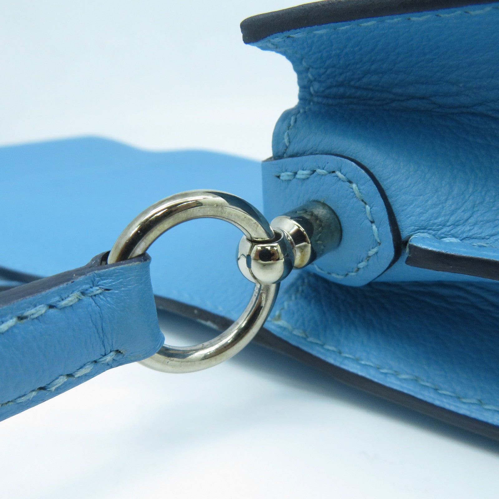 HERMES Evercolor皮革Mini Roulis銀扣肩背袋Bleu Du Nord北方藍色