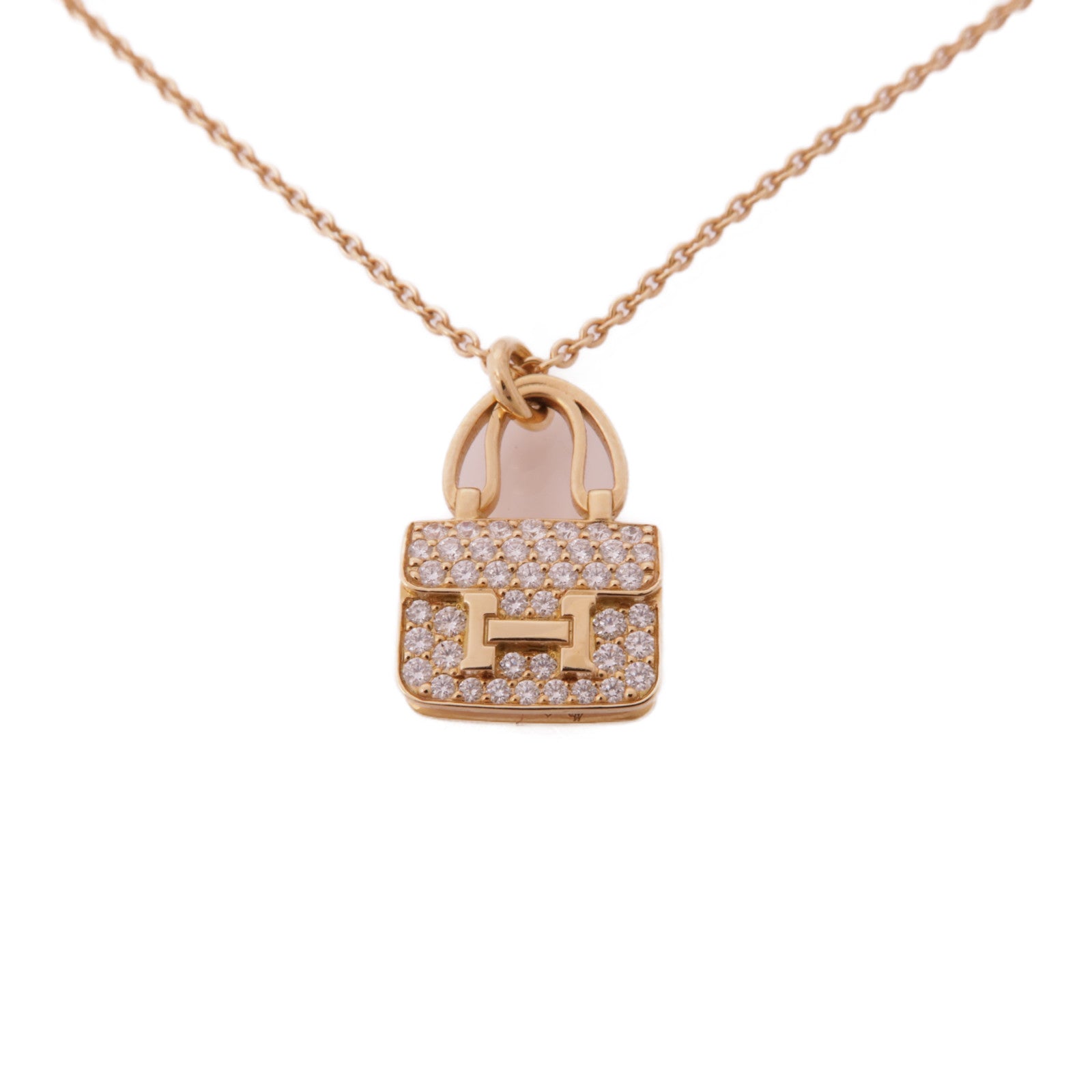 HERMES K18玫瑰金Constance Necklace鑽石項鍊