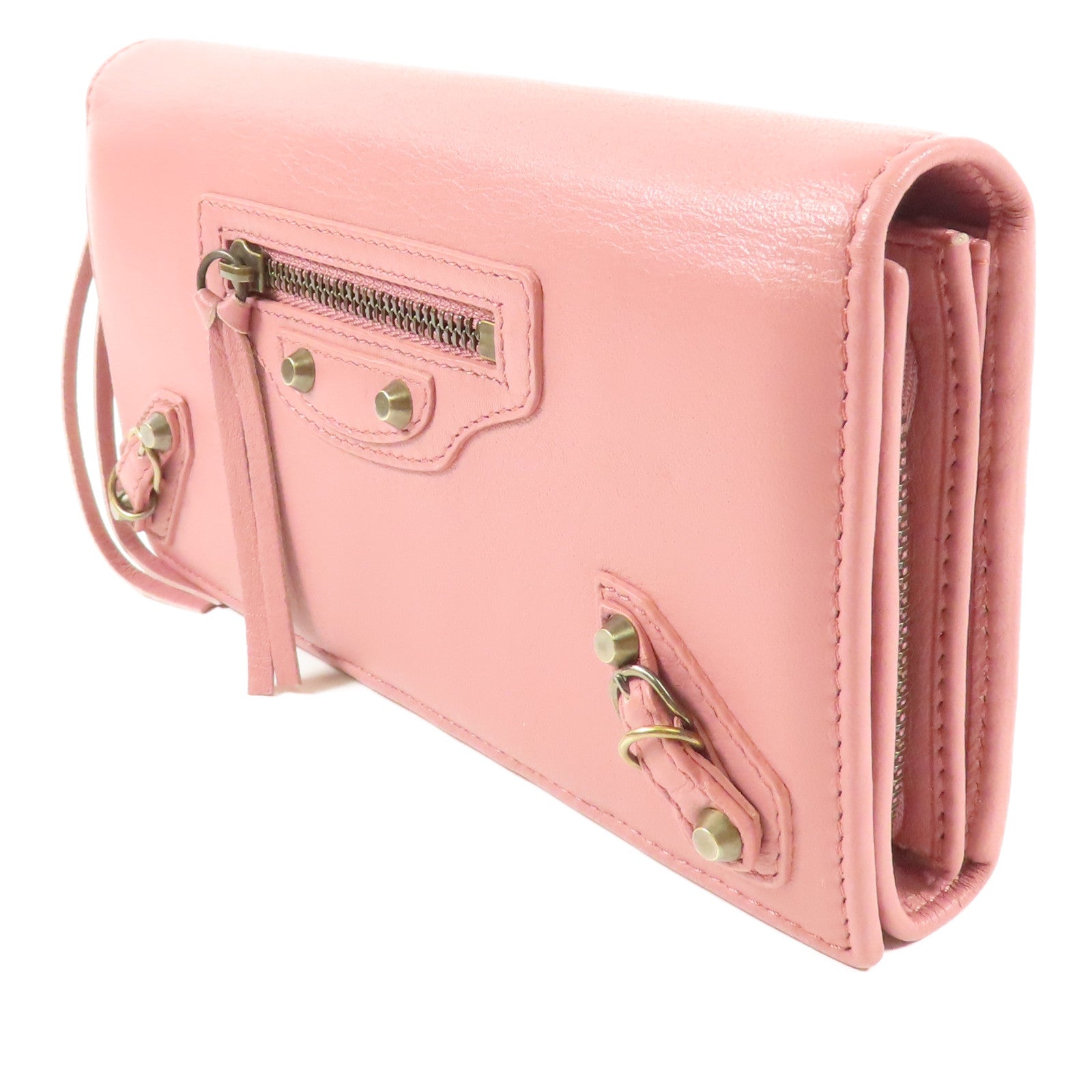 BALENCIAGA GHW Long Wallet Bi-fold Wallet 299494 Calfskin Leather Pink