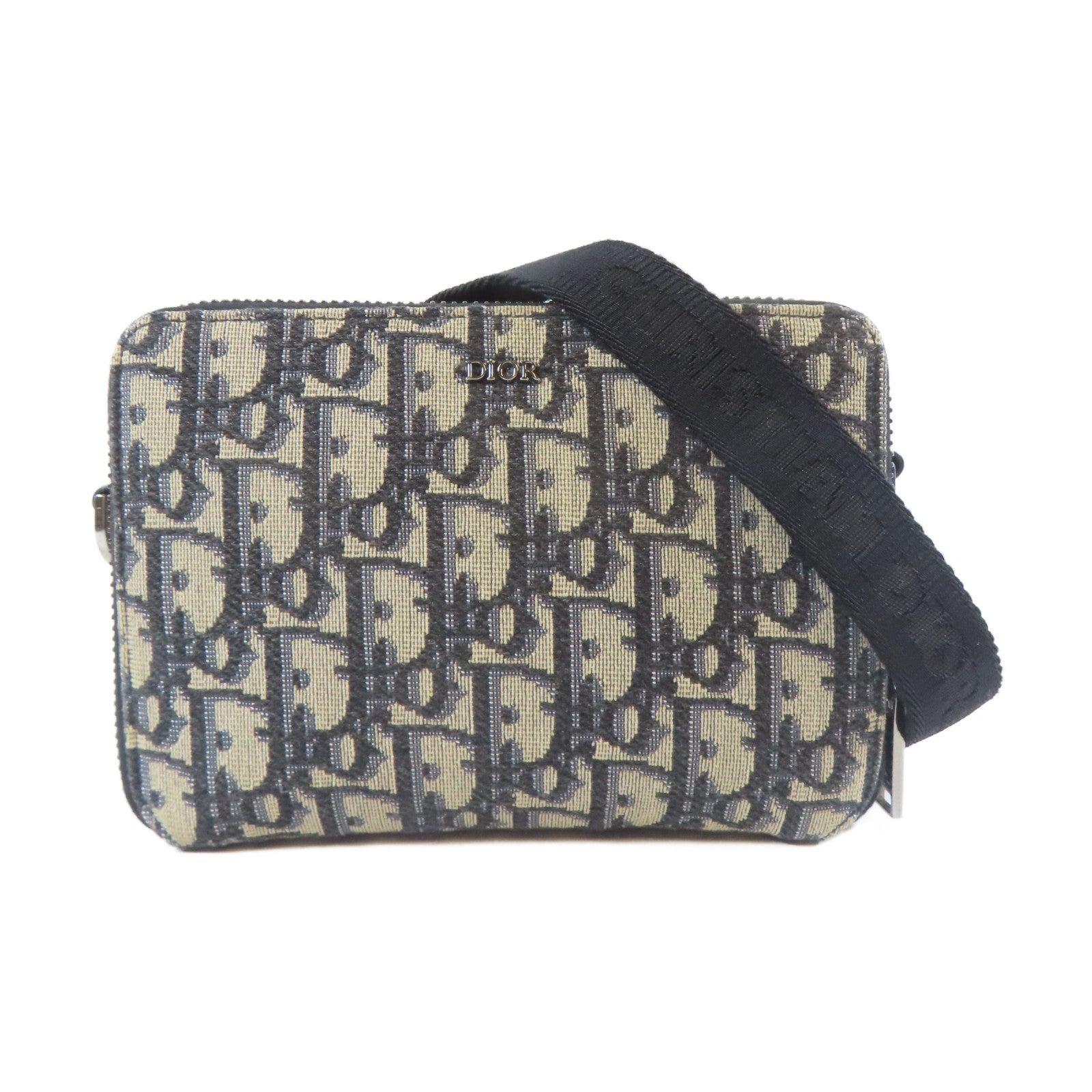 Dior 【激減優惠】帆布Pouch with Strap銀扣肩背袋藍色/米色
