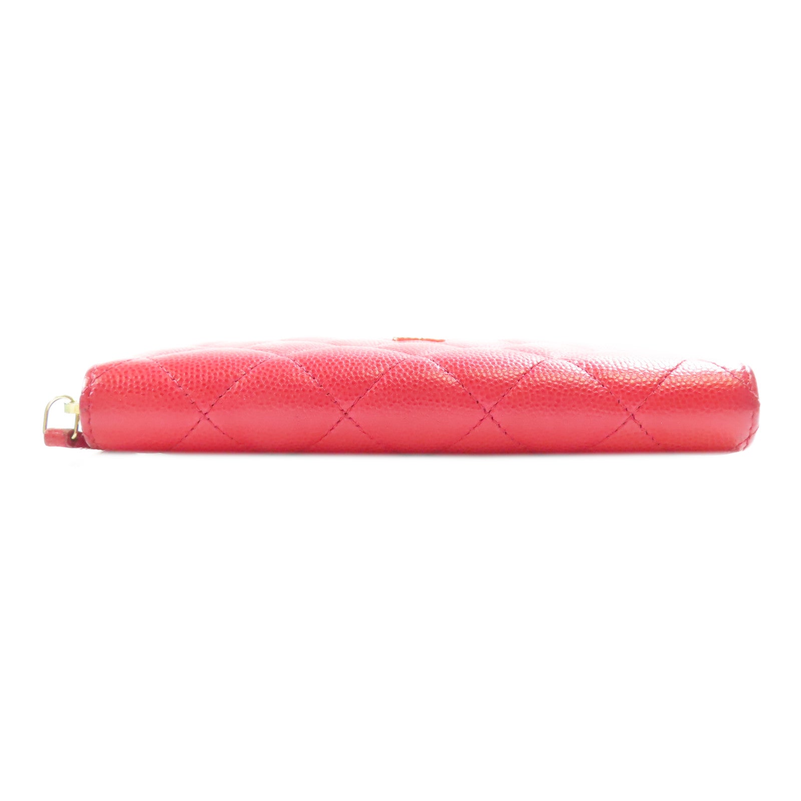 CHANEL 牛皮皮革Zipper Wallet金扣錢包粉紅色