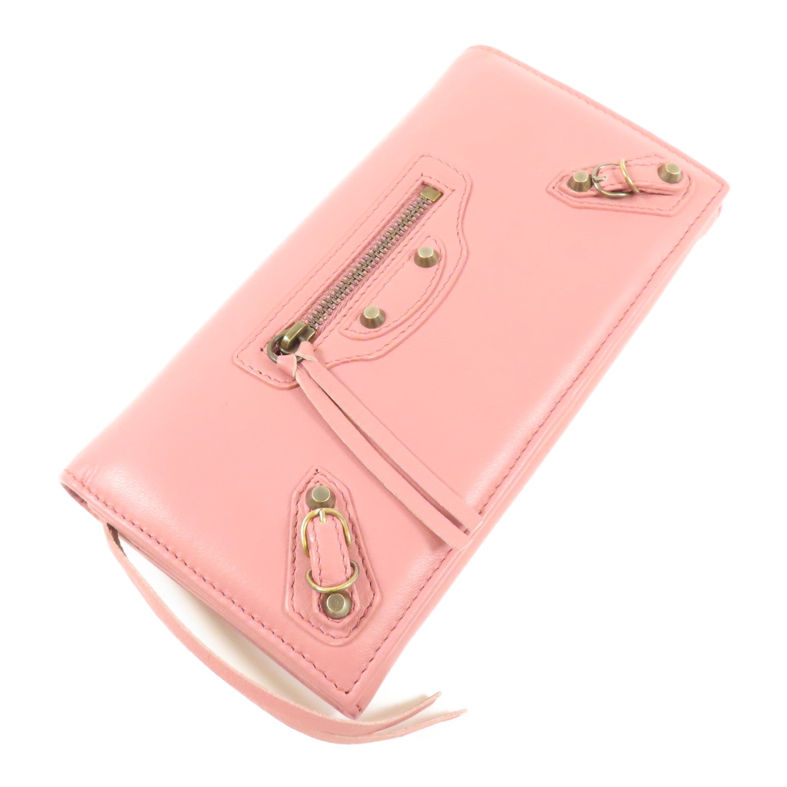 BALENCIAGA GHW Long Wallet Bi-fold Wallet 299494 Calfskin Leather Pink