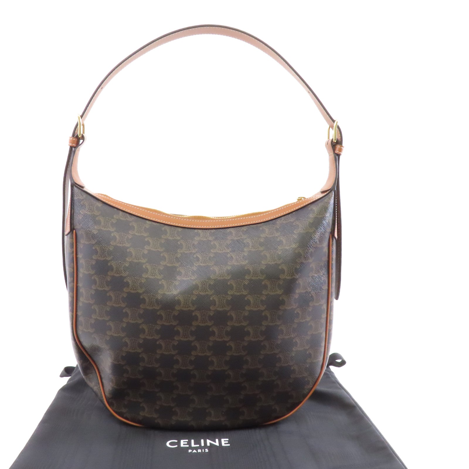 CELINE 塗層帆布Heloise Triomphe金扣肩背袋棕色