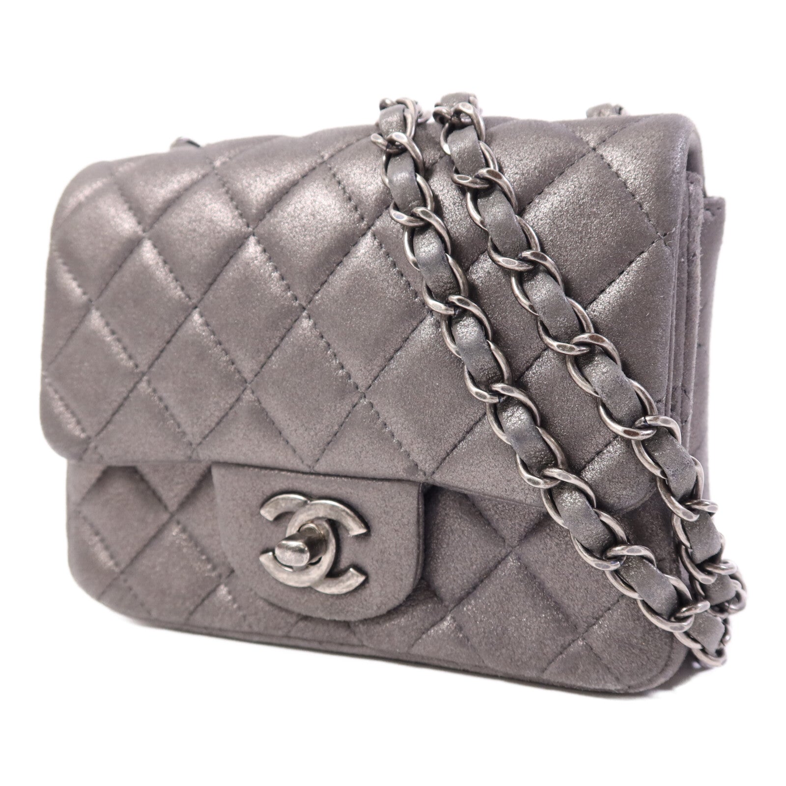CHANEL 牛皮皮革Mini Classic 17銀扣鏈帶肩背袋