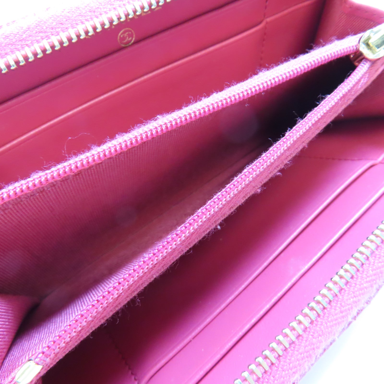 CHANEL 牛皮皮革Zipper Wallet金扣錢包粉紅色