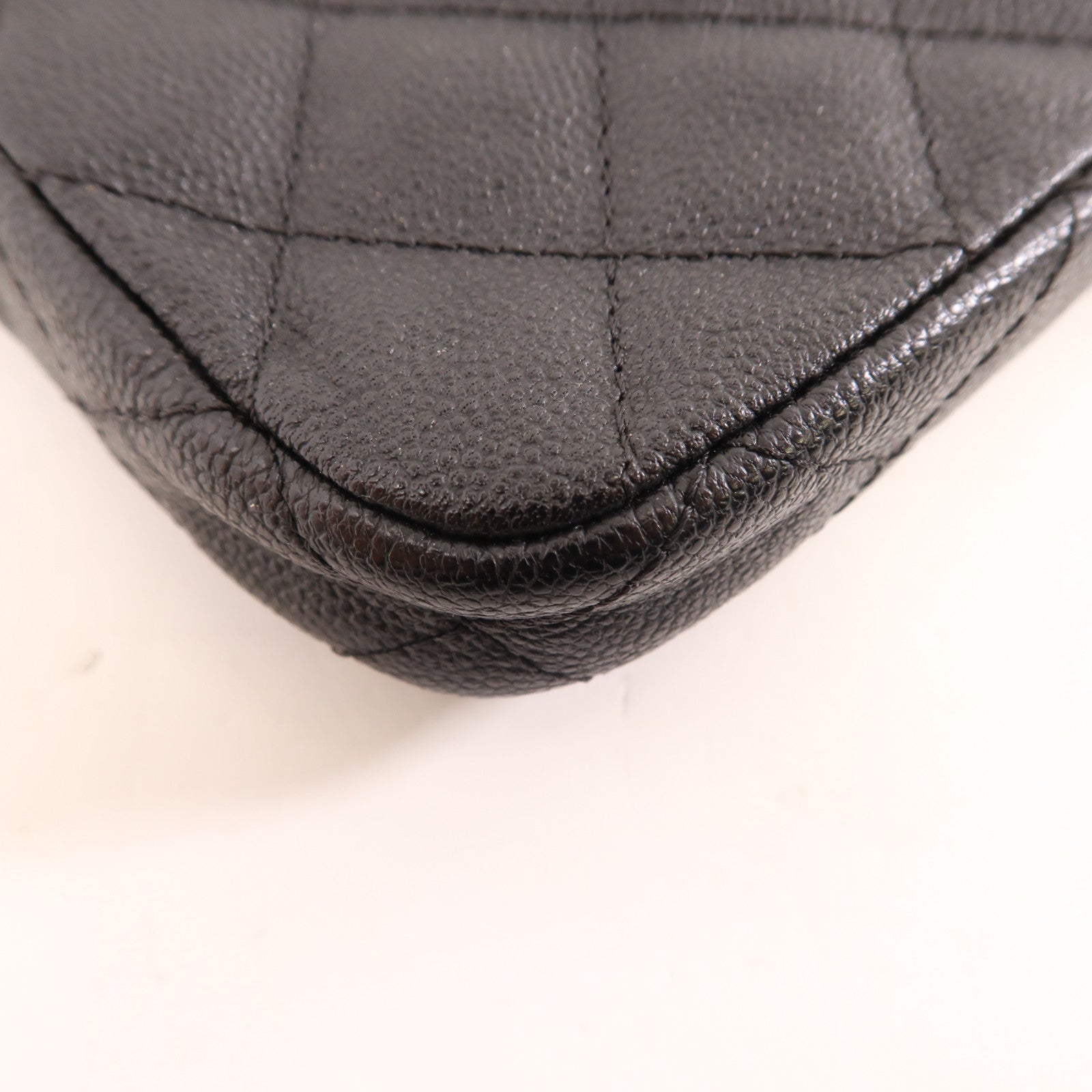 CHANEL 【激減優惠】菱格牛皮皮革Chain Shoulder銀扣鏈帶肩背袋黑色