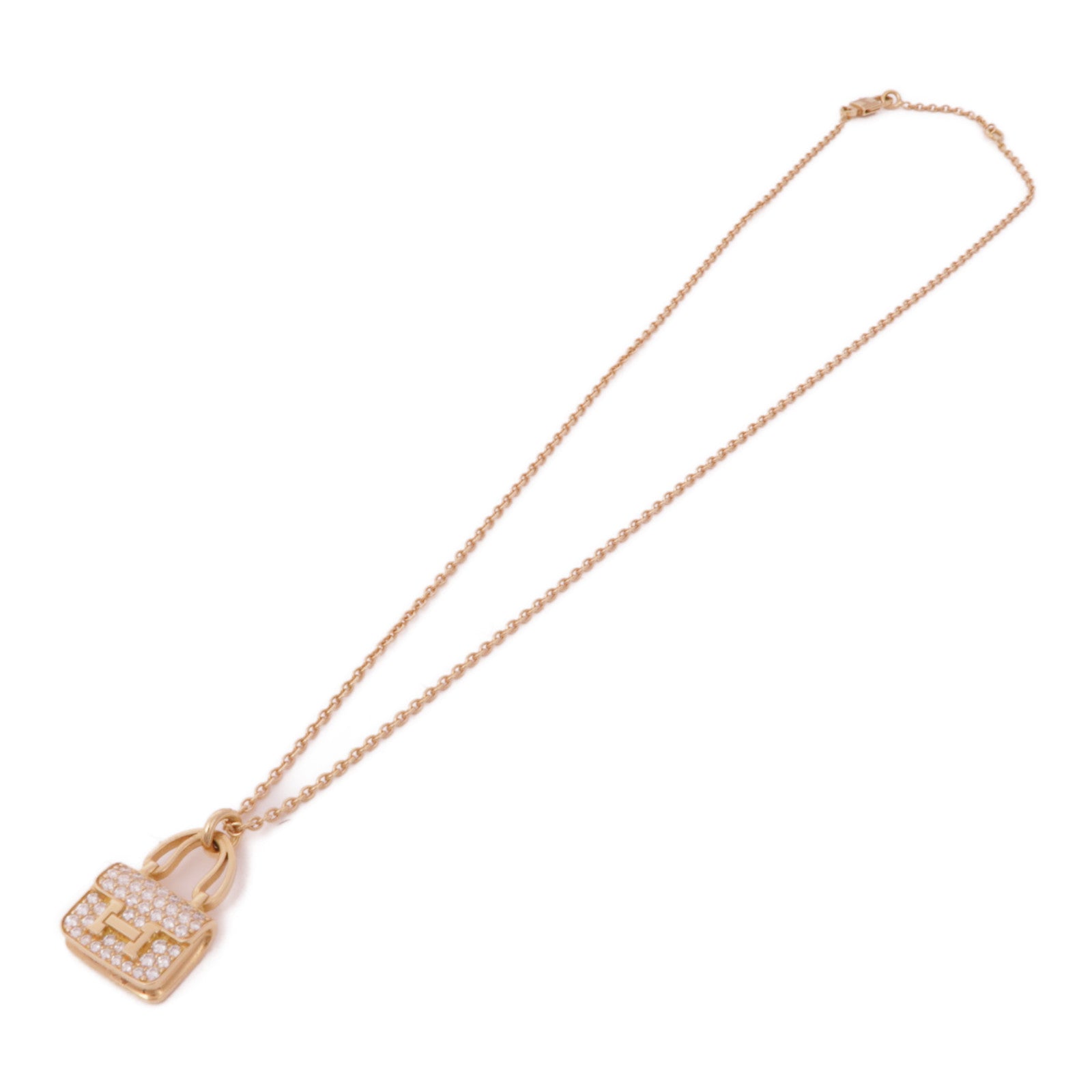 HERMES K18玫瑰金Constance Necklace鑽石項鍊