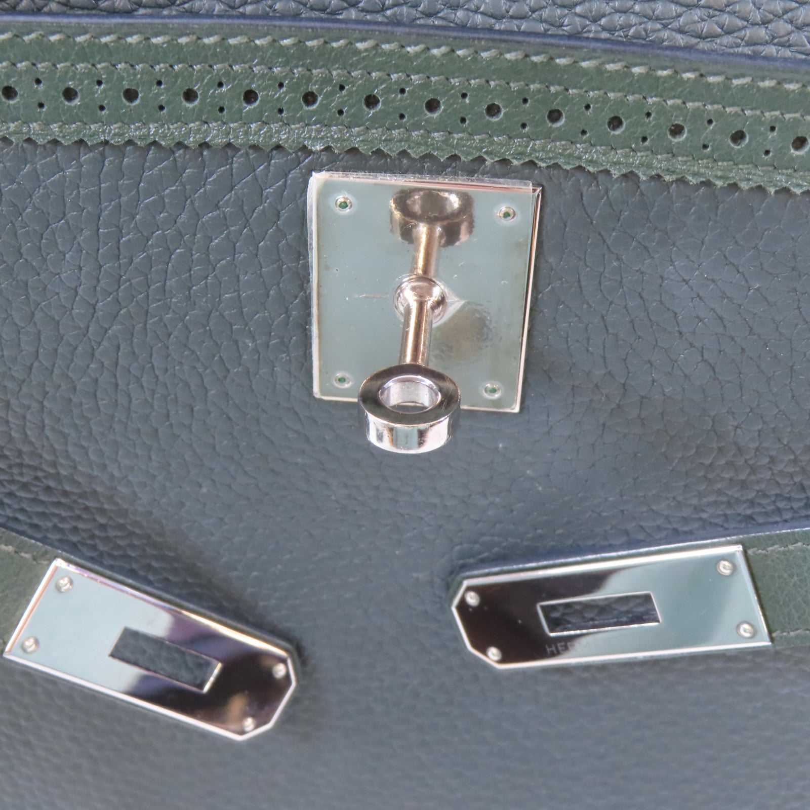 HERMES Swift皮革Kelly Ghillies 32銀扣手挽肩背兩用袋綠色