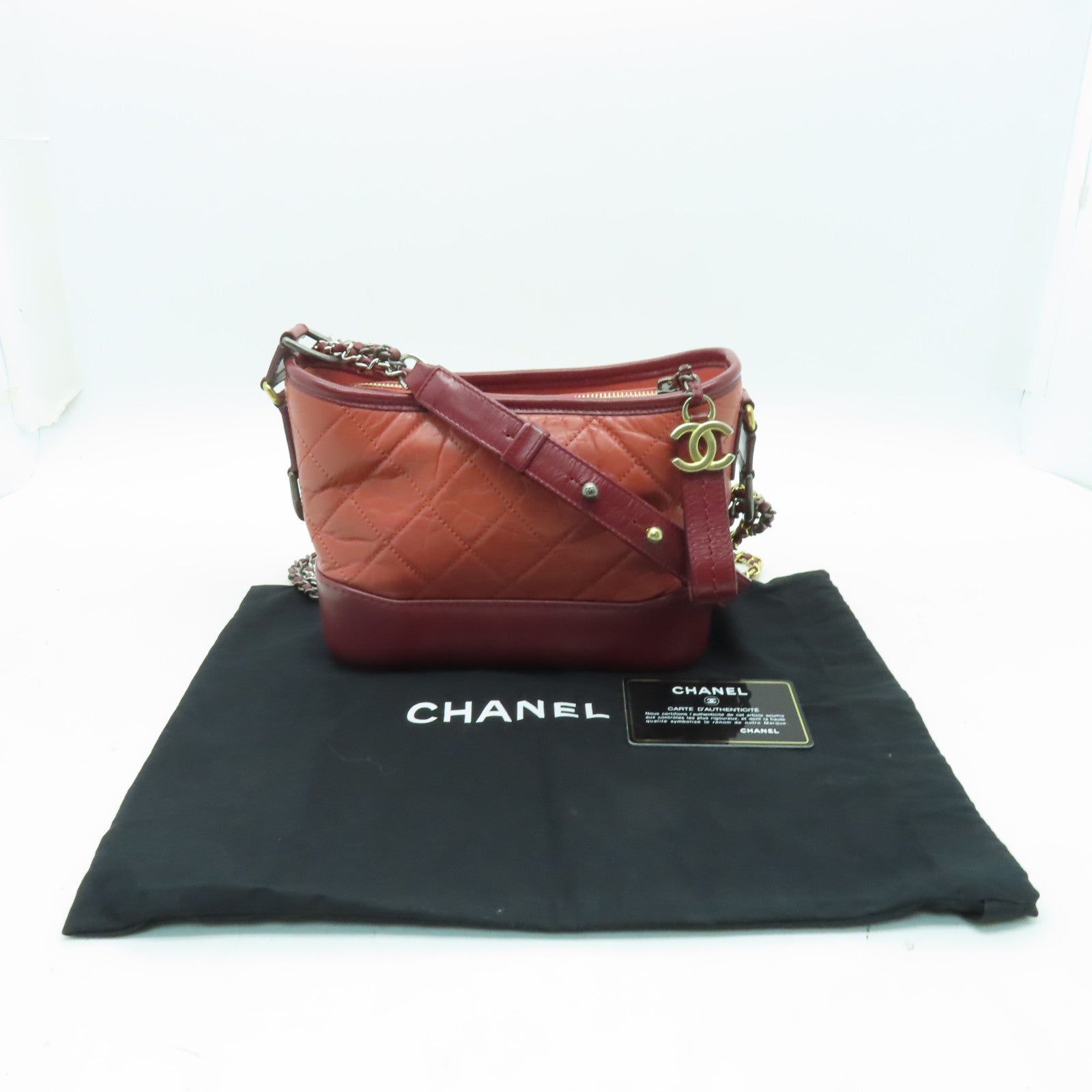 CHANEL 【激減優惠】菱格牛皮皮革Gabrielle Hobo Mini金扣/銀扣鏈帶肩背袋粉紅色/紅色