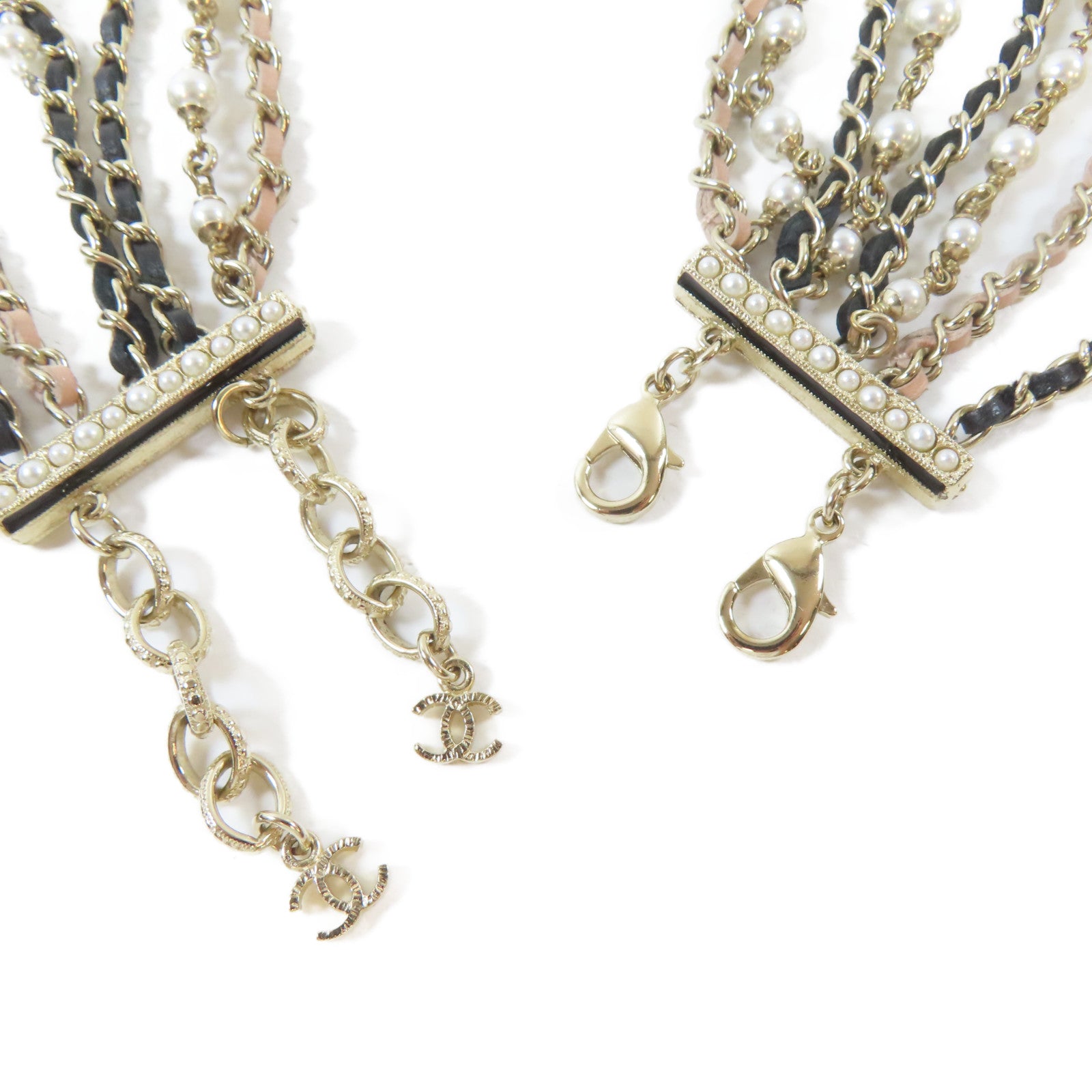 CHANEL PVC/金屬Pearl Long Chain項鍊粉紅色/黑色