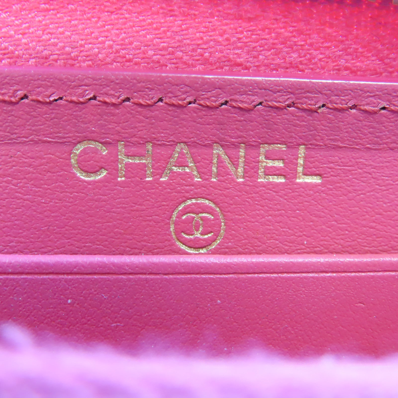 CHANEL 牛皮皮革Zipper Wallet金扣錢包粉紅色