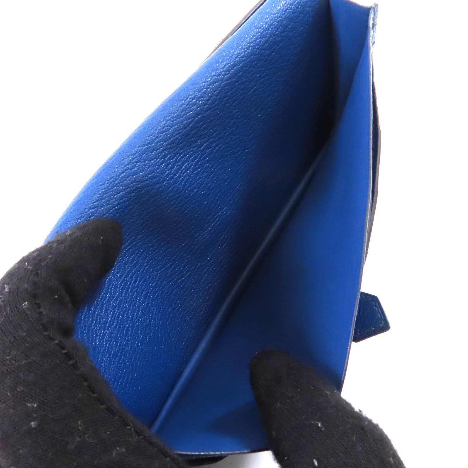 HERMES Chevre皮革Bearn Long Wallet銀扣長錢包73 Bleu Saphir/寶石藍色