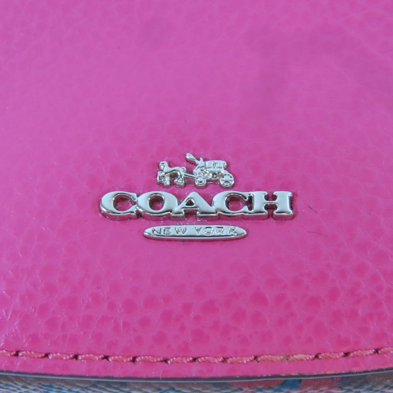 COACH 牛皮皮革Pouch銀扣小袋桃紅色