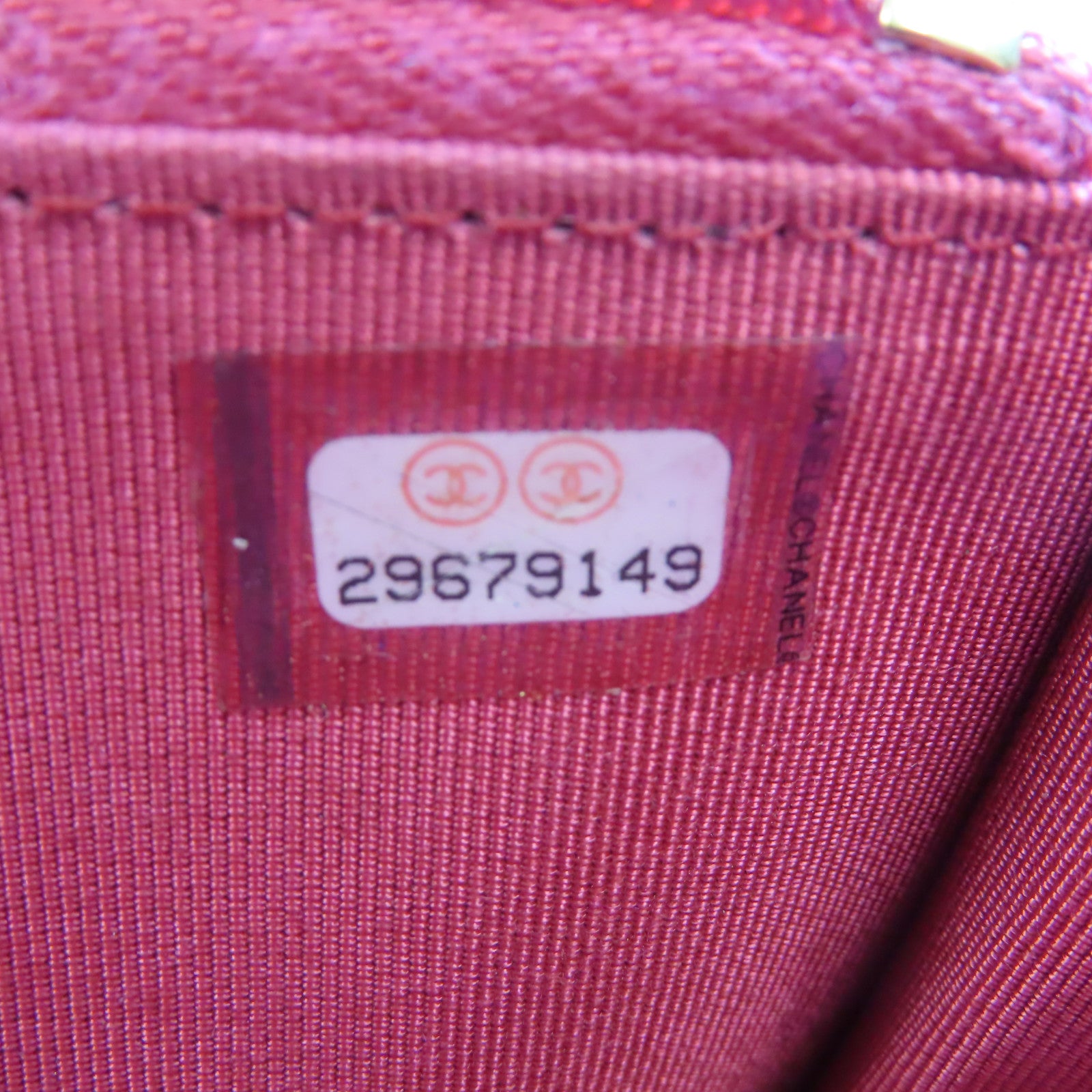 CHANEL 牛皮皮革Zipper Wallet金扣錢包粉紅色