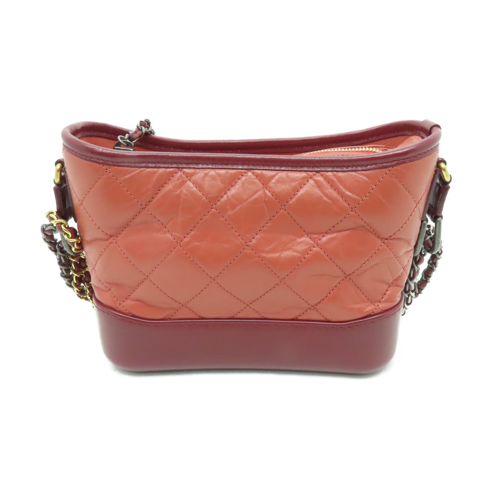 CHANEL 【激減優惠】菱格牛皮皮革Gabrielle Hobo Mini金扣/銀扣鏈帶肩背袋粉紅色/紅色