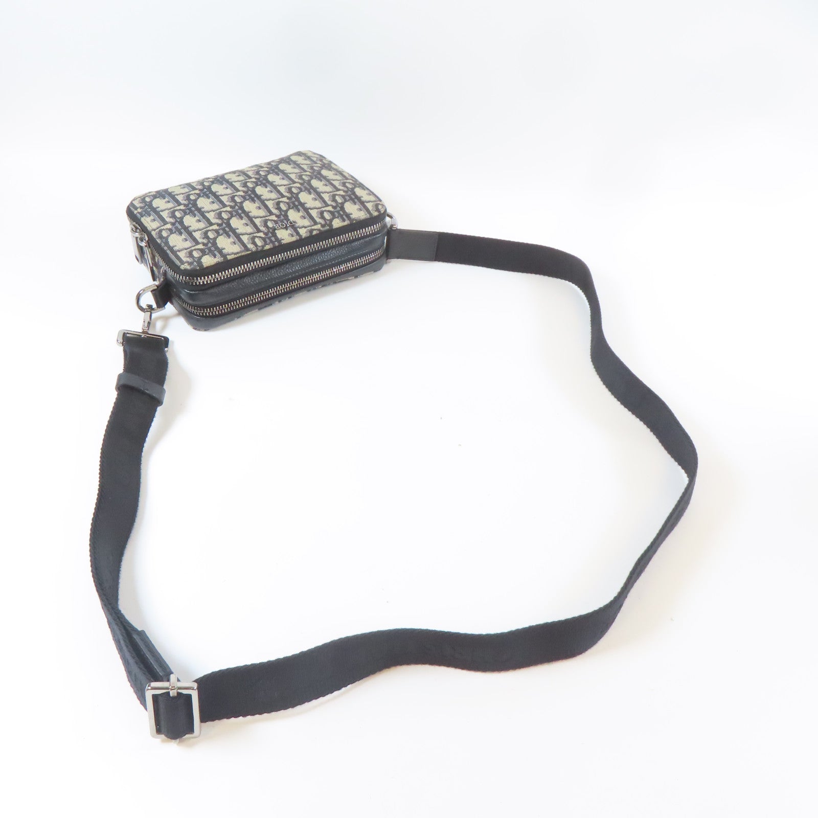 Dior 【激減優惠】帆布Pouch with Strap銀扣肩背袋藍色/米色