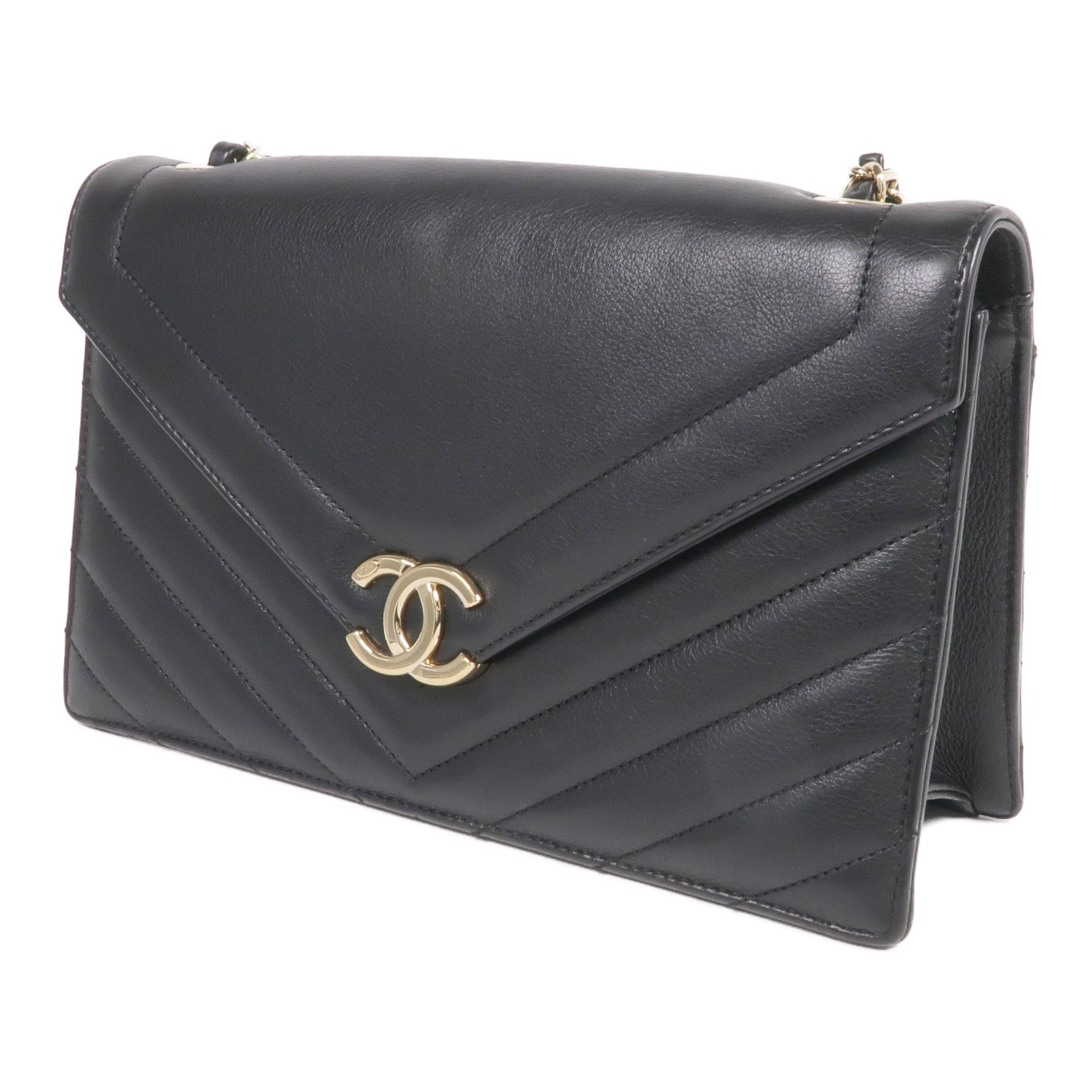 CHANEL 牛皮皮革Chain Shoulder金扣鏈帶肩背袋