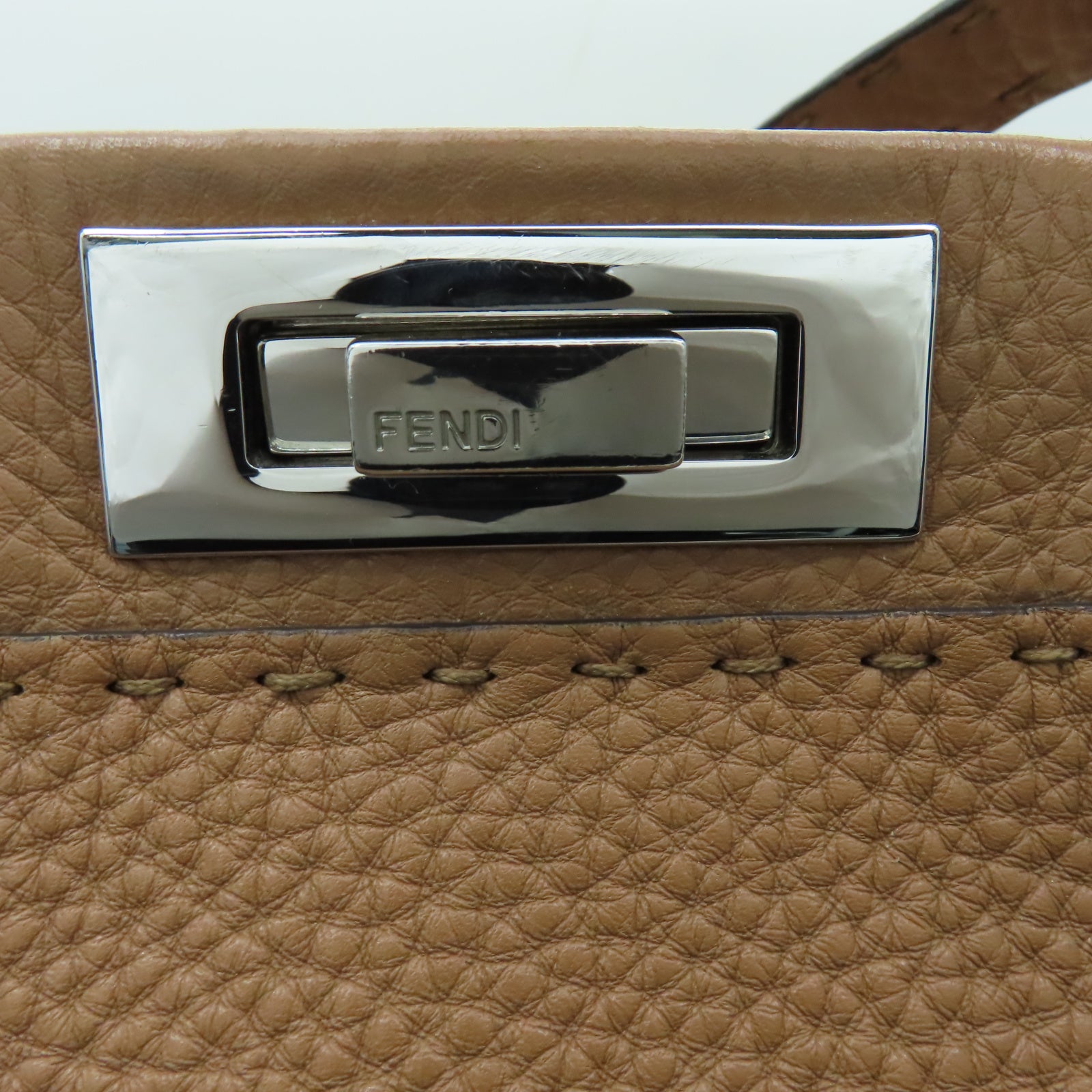 FENDI 【均一特價】牛皮皮革Peekaboo銀扣手挽肩背兩用袋啡色
