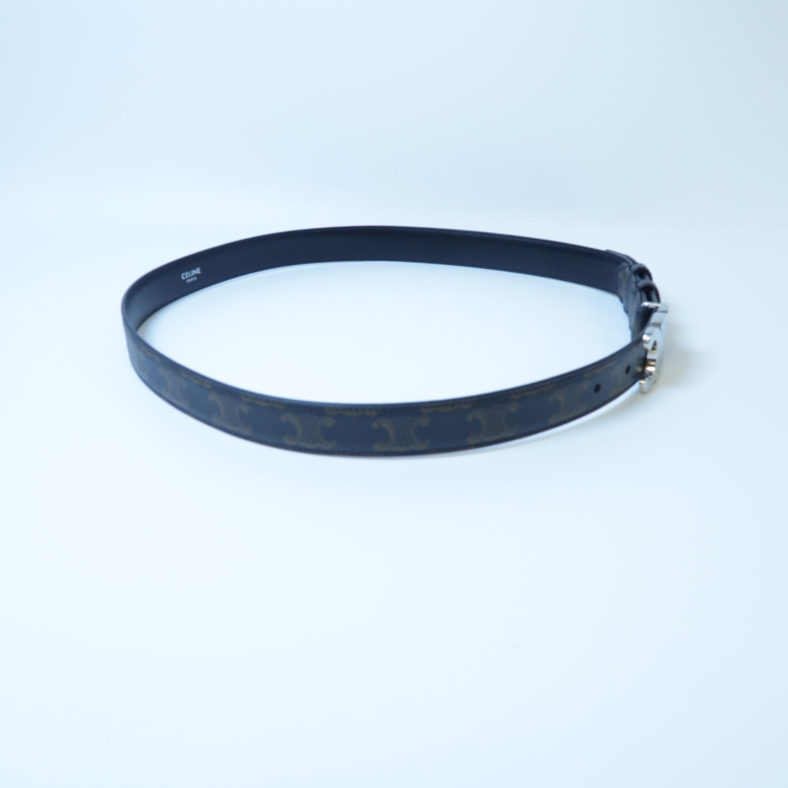 CELINE 【激減優惠】塗層帆布Belt Triomphe銀扣皮帶啡色