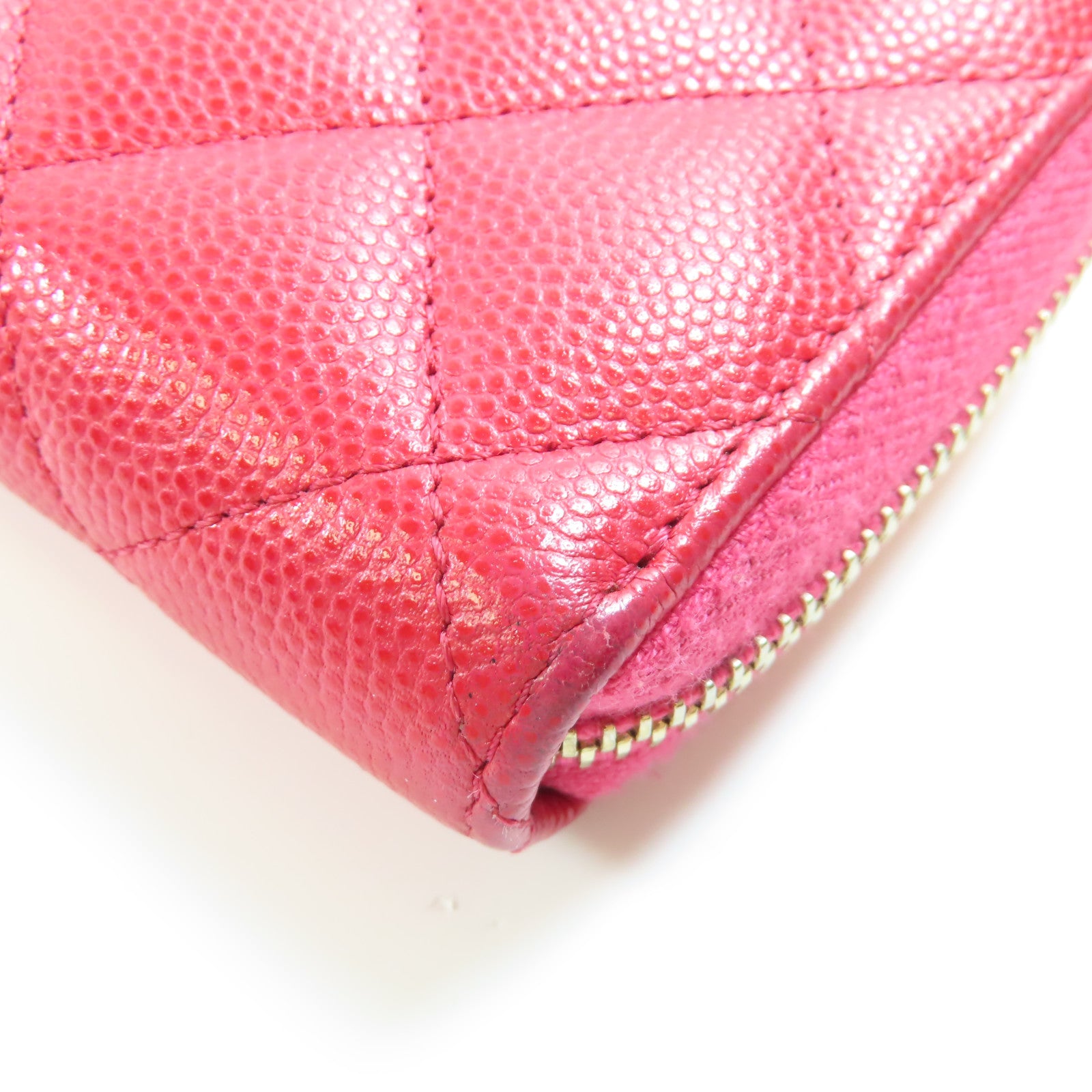 CHANEL 牛皮皮革Zipper Wallet金扣錢包粉紅色