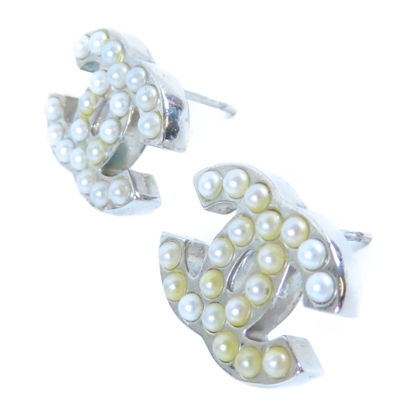 CHANEL 【激減優惠】金屬Earrings耳環銀色/珍珠白色