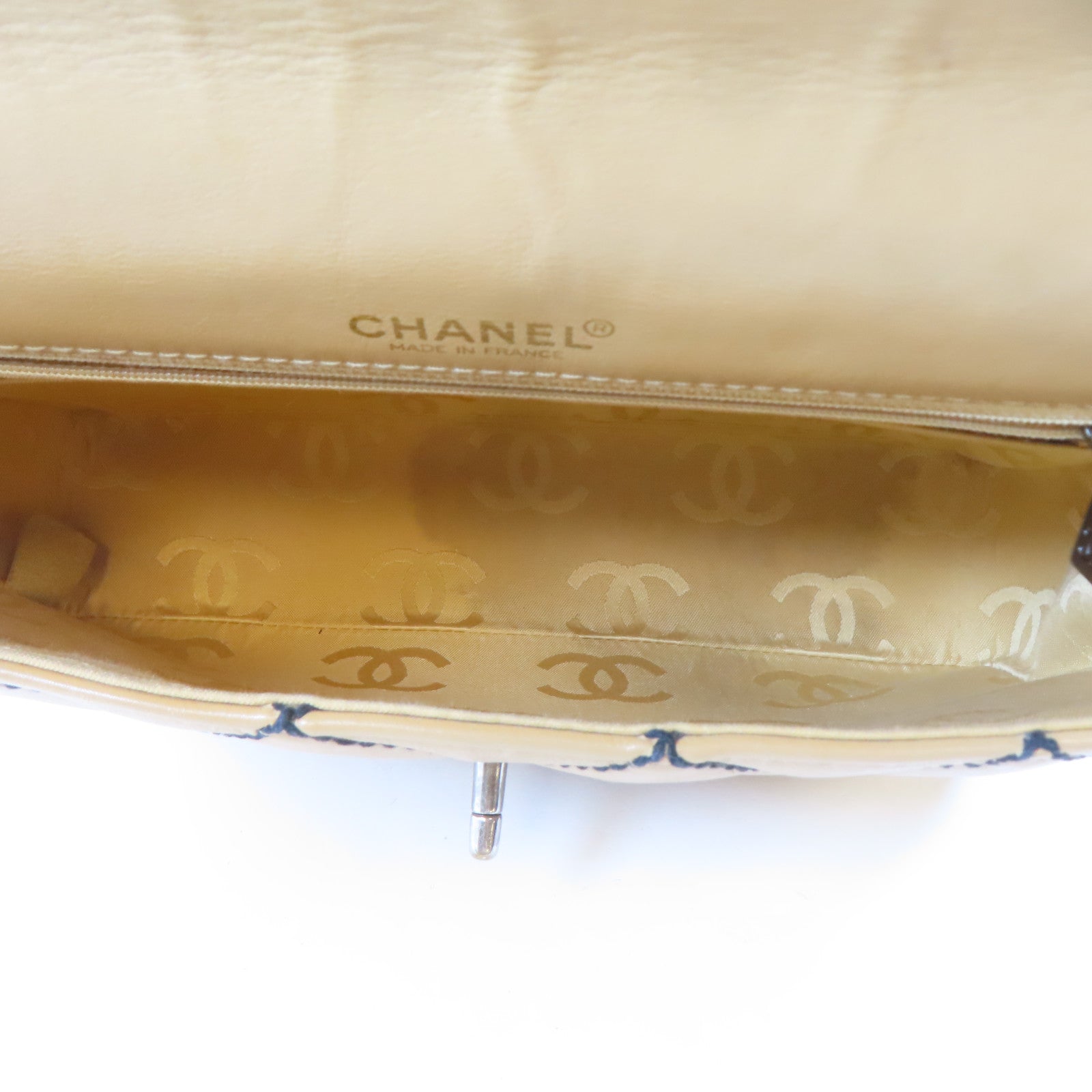 CHANEL 菱格牛皮皮革Chain Shoulder金扣鏈帶肩背袋啡色