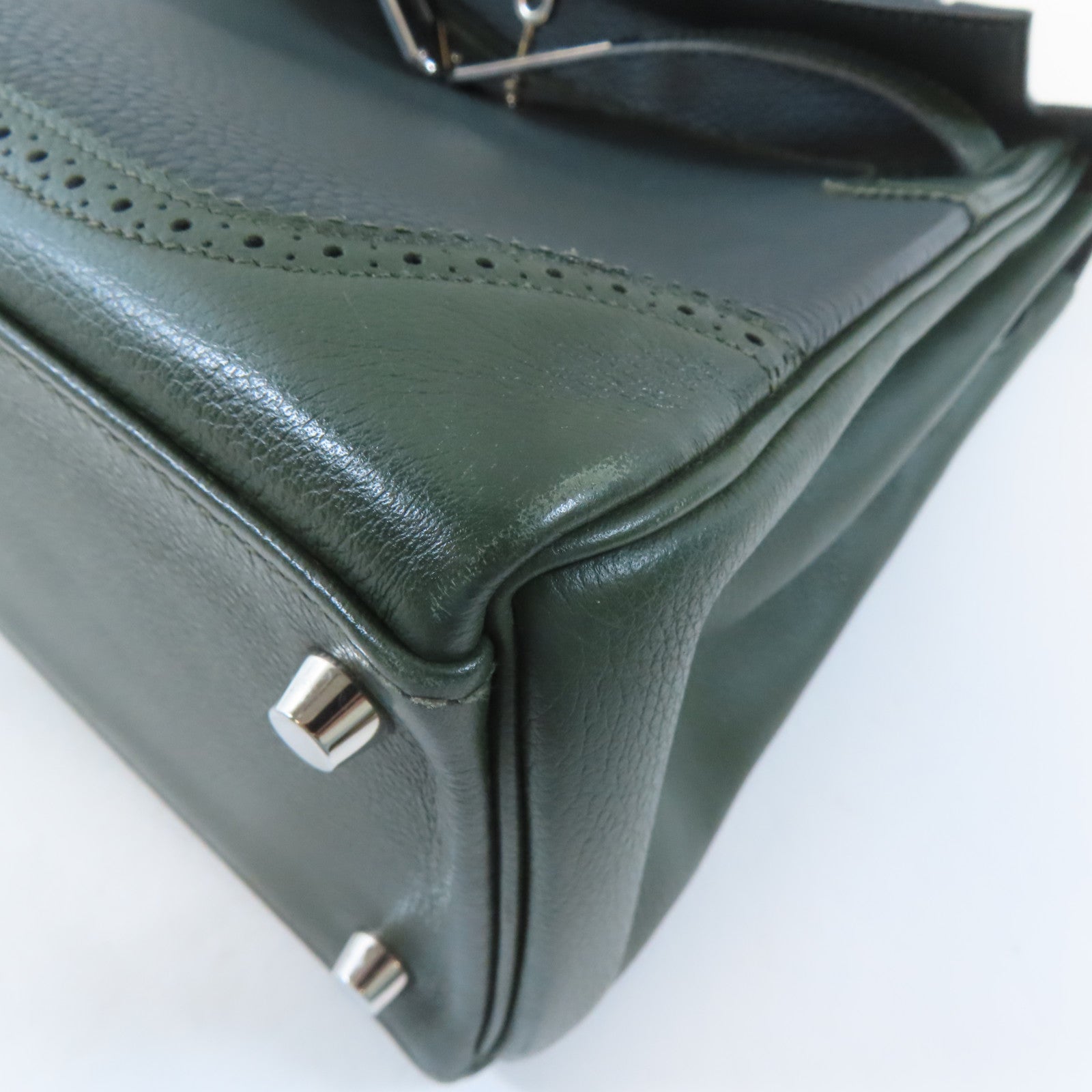 HERMES Swift皮革Kelly Ghillies 32銀扣手挽肩背兩用袋綠色