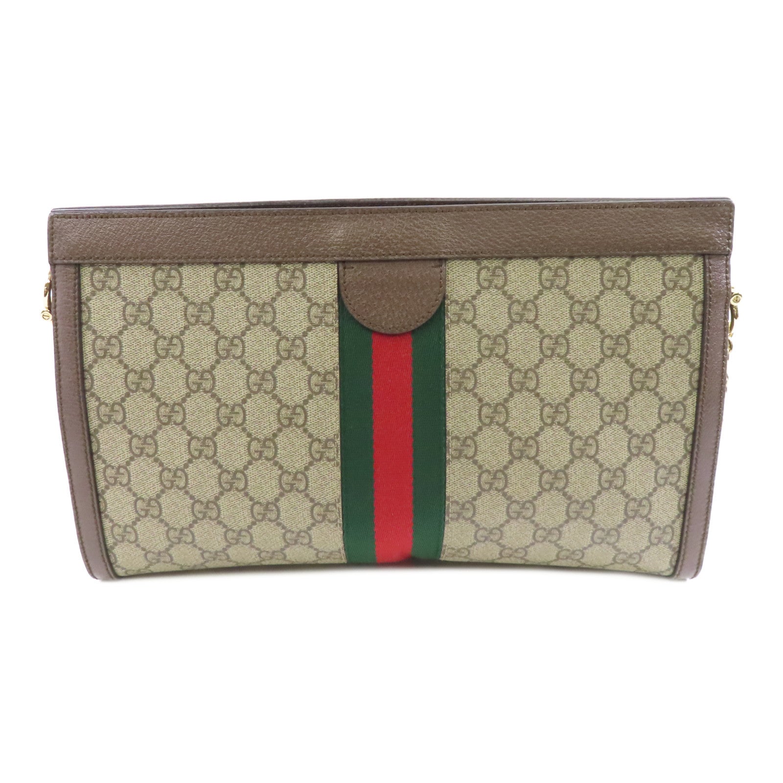 GUCCI 塗層帆布Ophidia GG金扣鏈帶肩背袋棕色