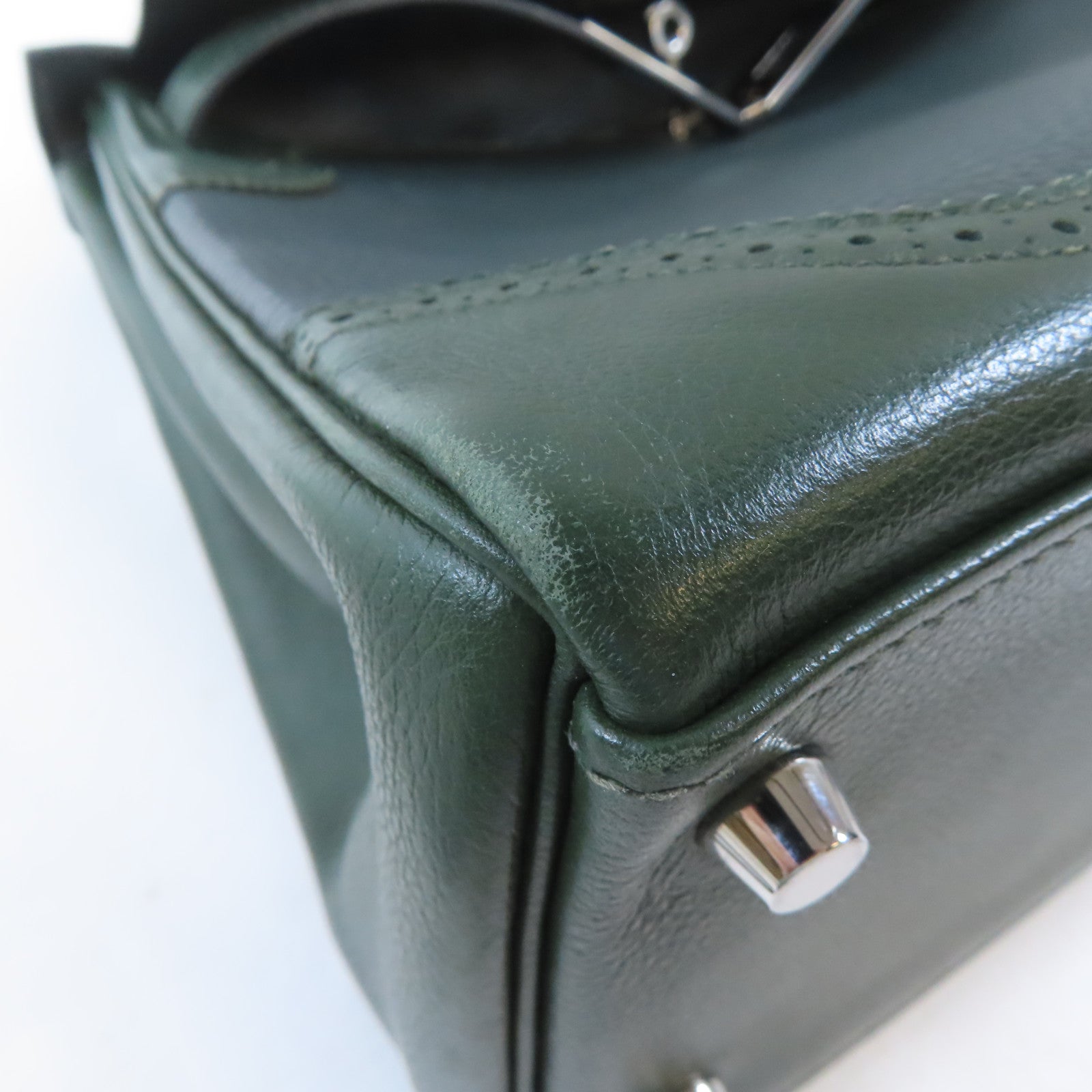 HERMES Swift皮革Kelly Ghillies 32銀扣手挽肩背兩用袋綠色