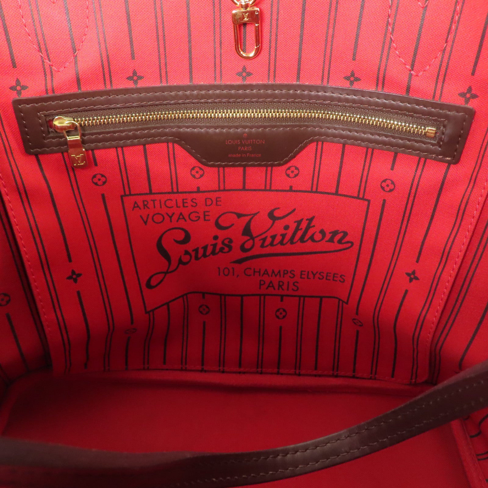 LOUIS VUITTON Damier Neverfull MM金扣肩背袋