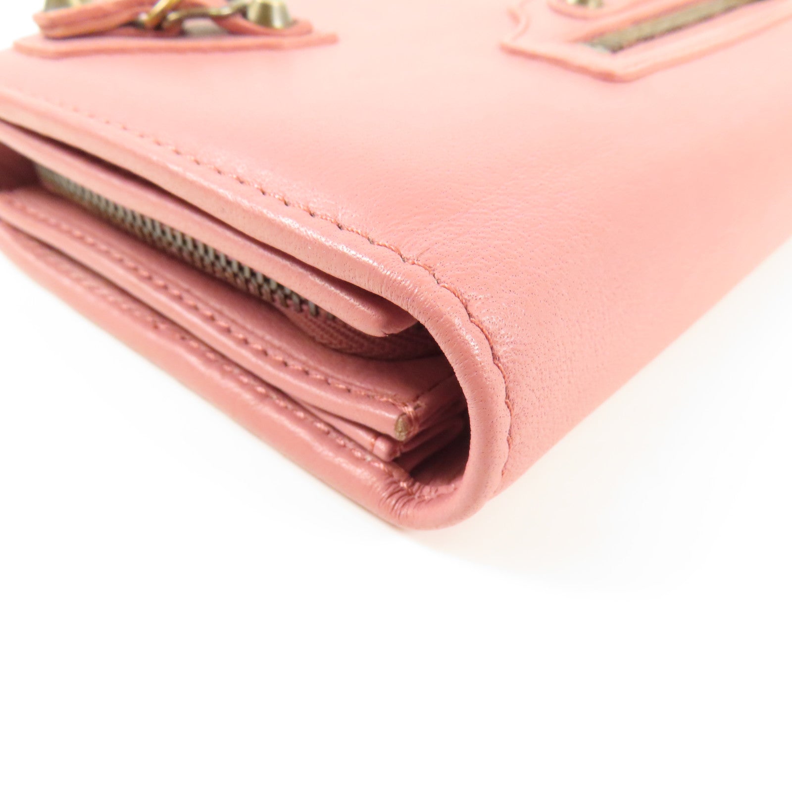 BALENCIAGA GHW Long Wallet Bi-fold Wallet 299494 Calfskin Leather Pink