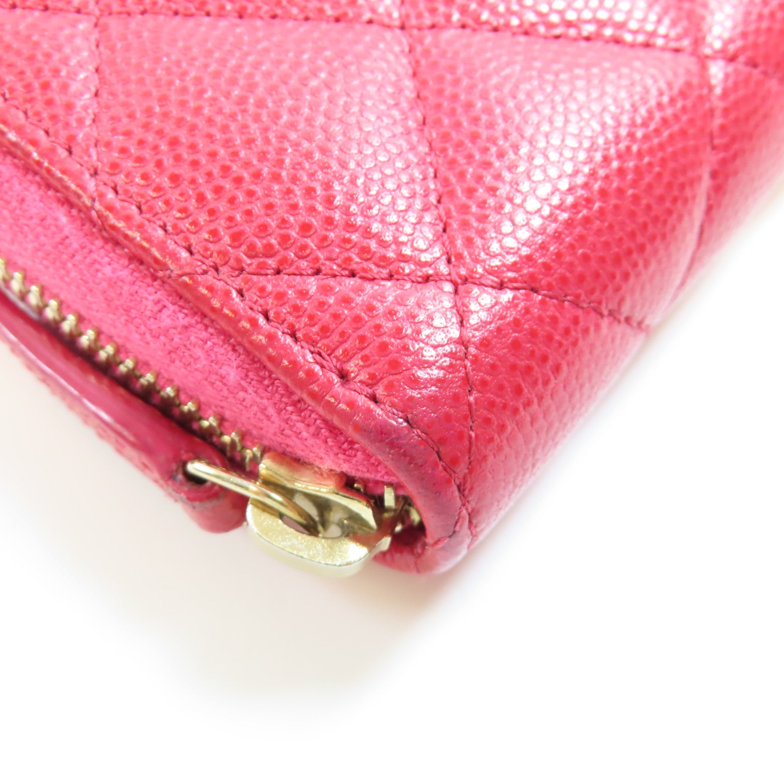 CHANEL 牛皮皮革Zipper Wallet金扣錢包粉紅色
