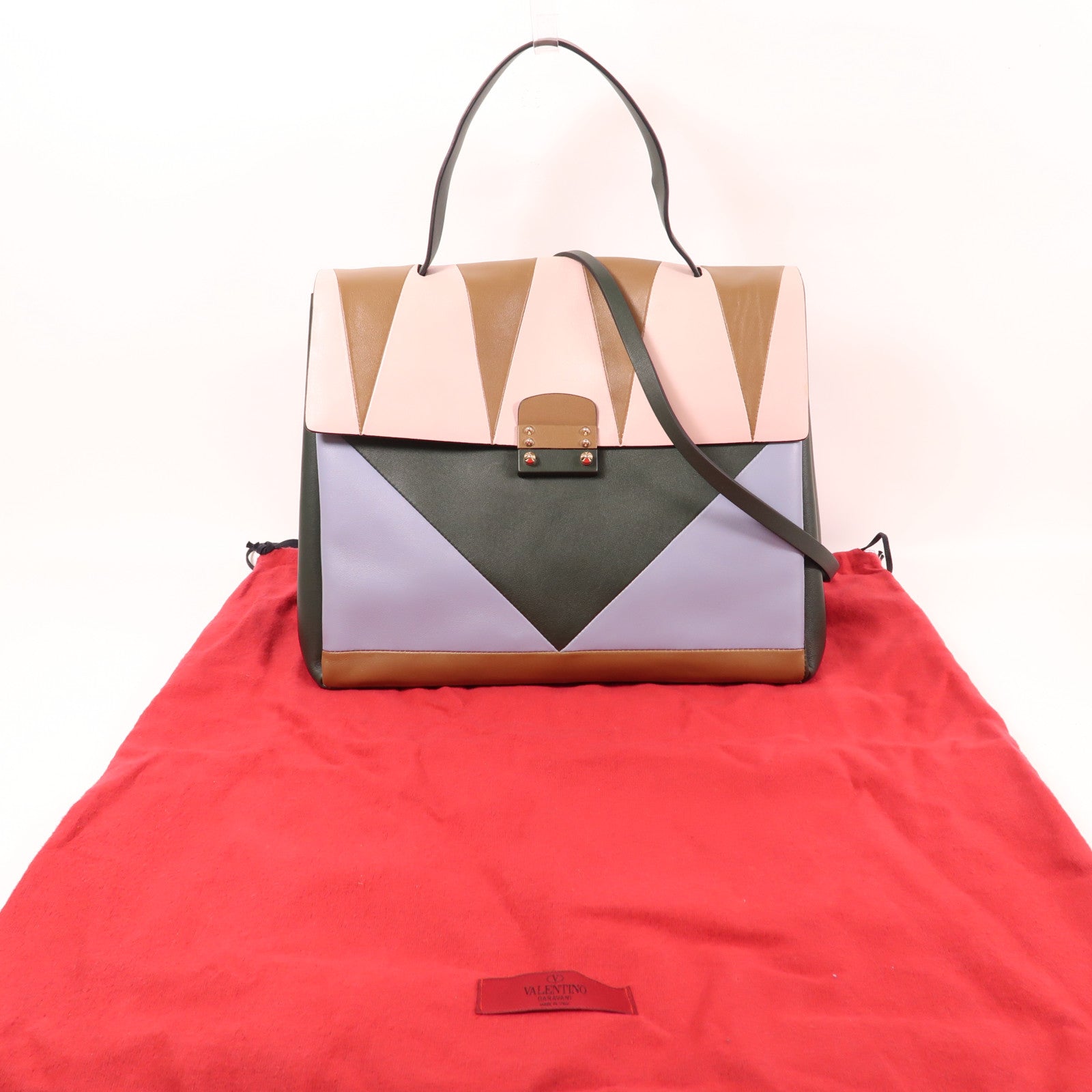 Valentino 牛皮皮革2 Way Shoulder金扣手挽肩背兩用袋