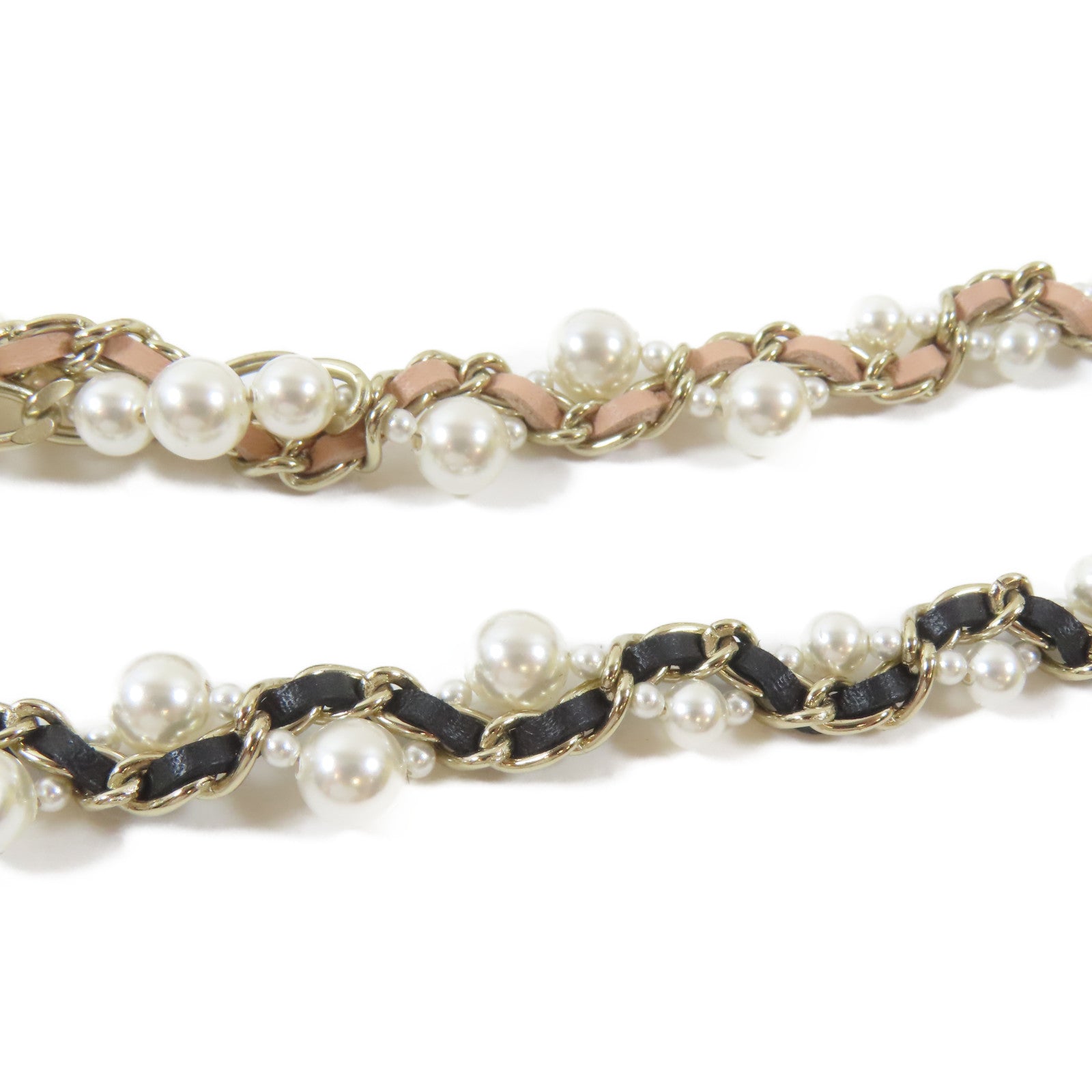 CHANEL PVC/金屬Pearl Long Chain項鍊粉紅色/黑色