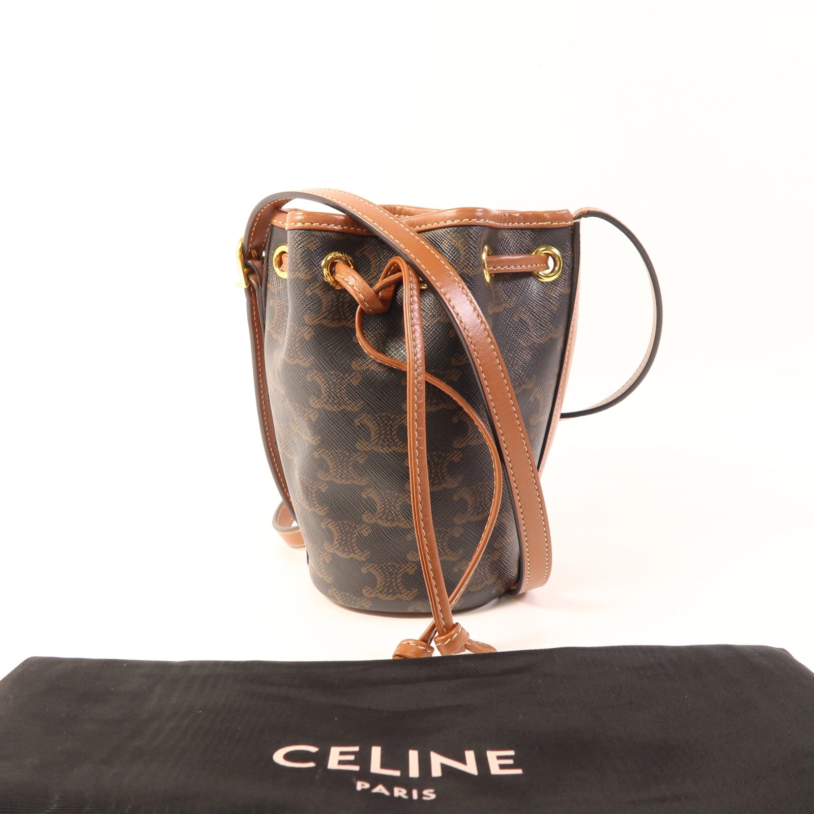 CELINE 塗層帆布Triomphe Bucket Bag金扣肩背袋