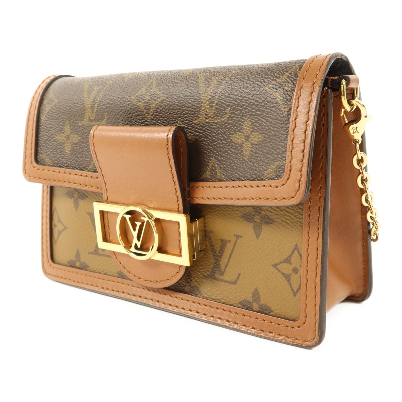 LOUIS VUITTON Monogram Reverse Dauphine Chain Wallet金扣鏈帶肩背袋