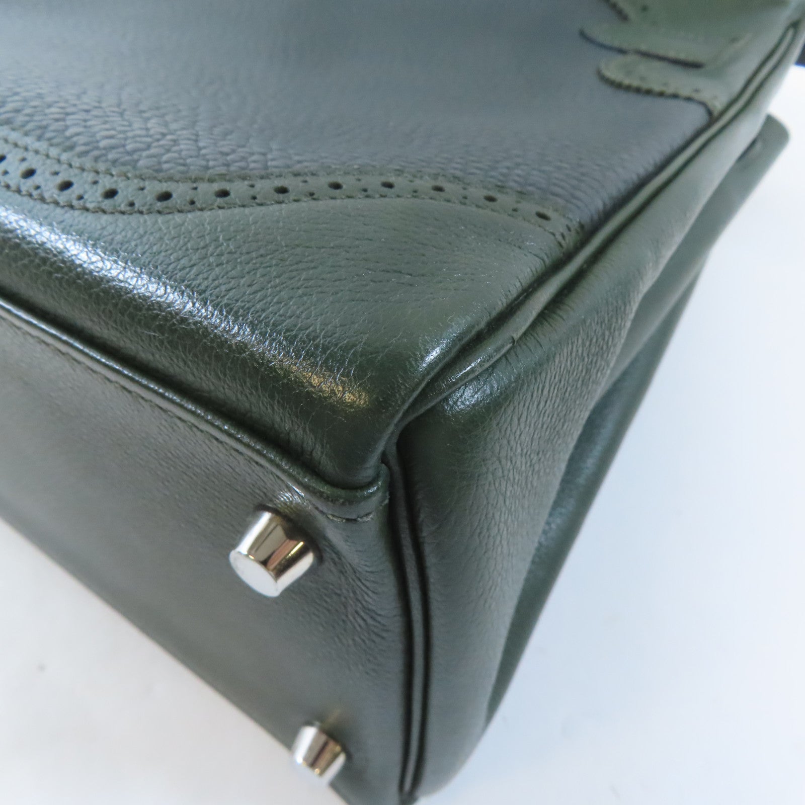 HERMES Swift皮革Kelly Ghillies 32銀扣手挽肩背兩用袋綠色