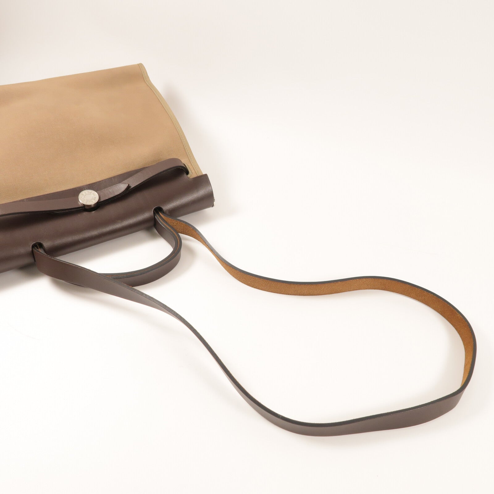 HERMES 帆布Herbag PM銀扣手挽肩背兩用袋Etoupe